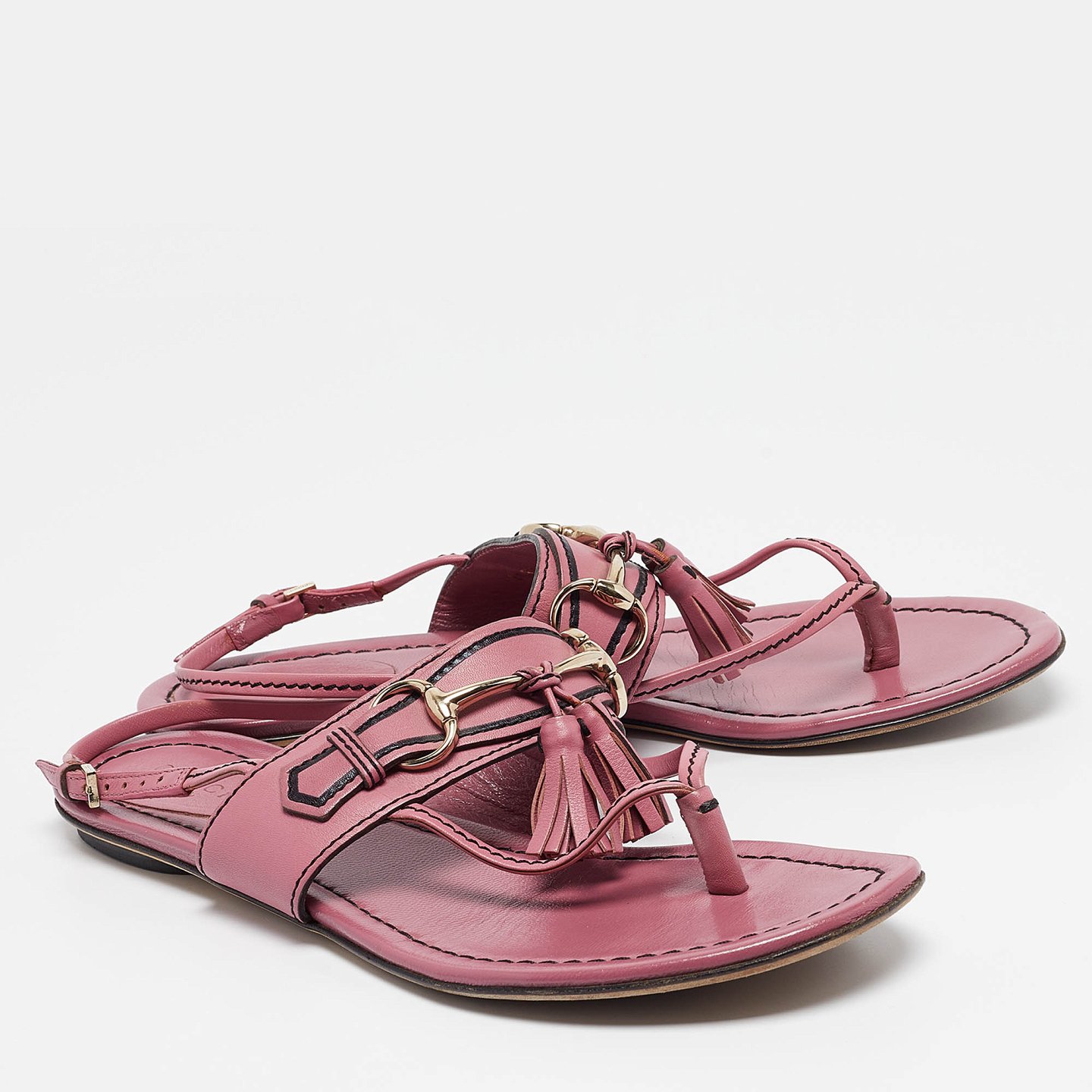 Pink Leather Fringe Slingback Sandals 5