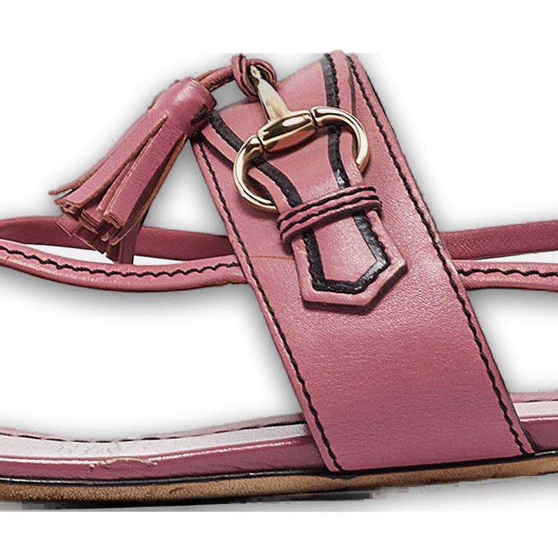 Pink Leather Fringe Slingback Sandals 0