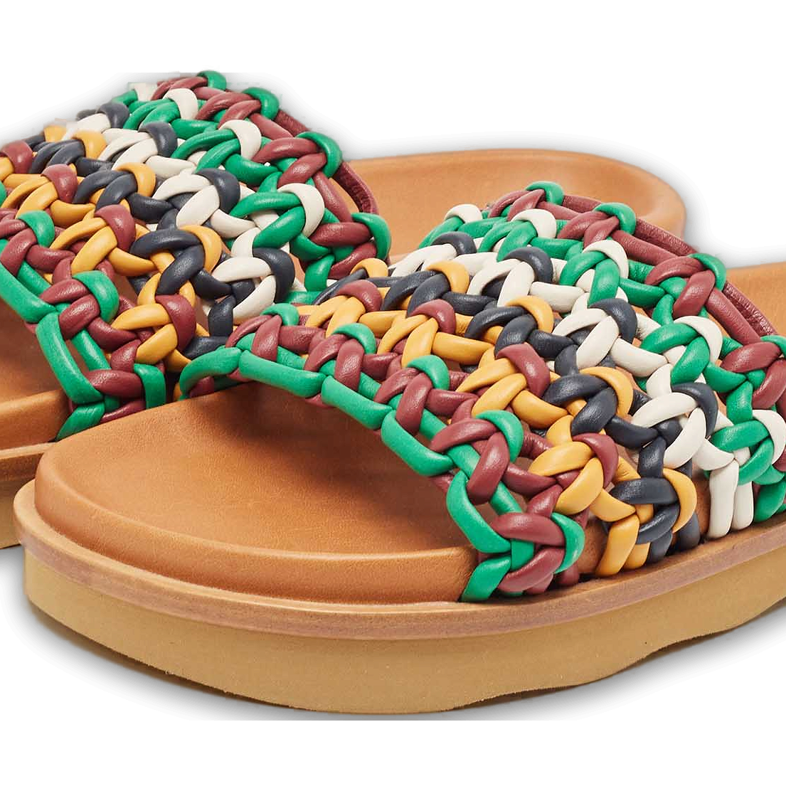 Multicolor Woven Leather Wavy Slides 0