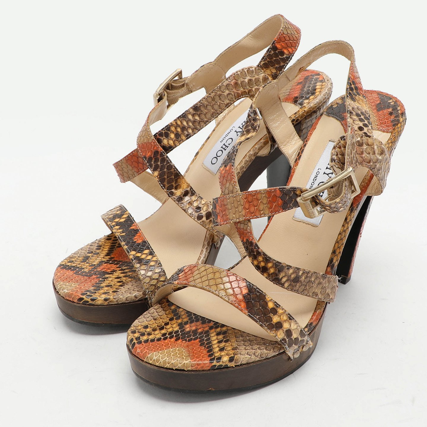 Jimmy Choo Multicolor Python Leather Ankle Strap Sandals Size 38 5