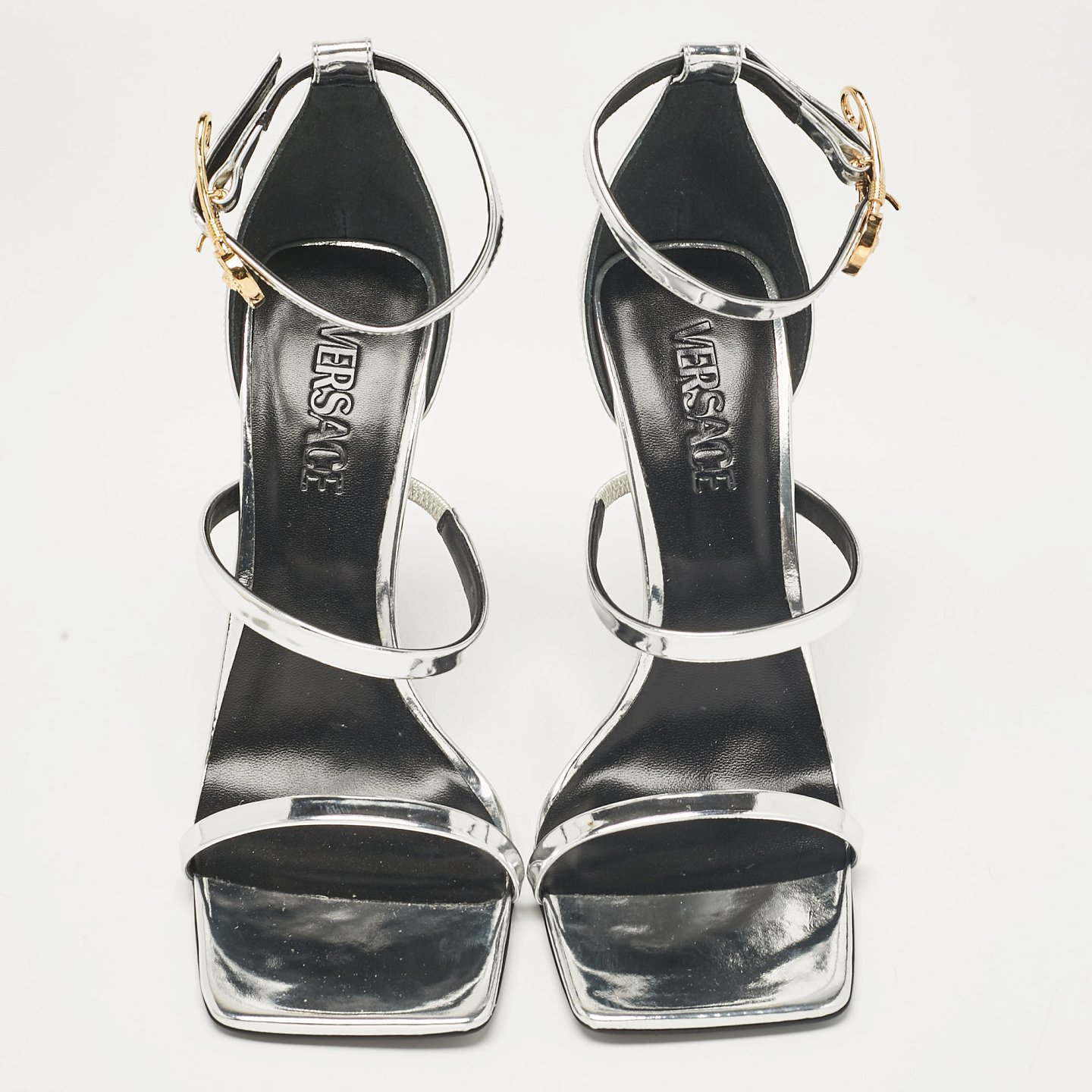 Silver Leather Safety Pin Ankle Strap Sandals 3