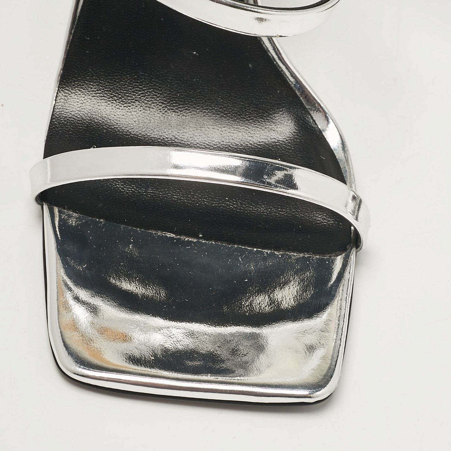 Silver Leather Safety Pin Ankle Strap Sandals 5