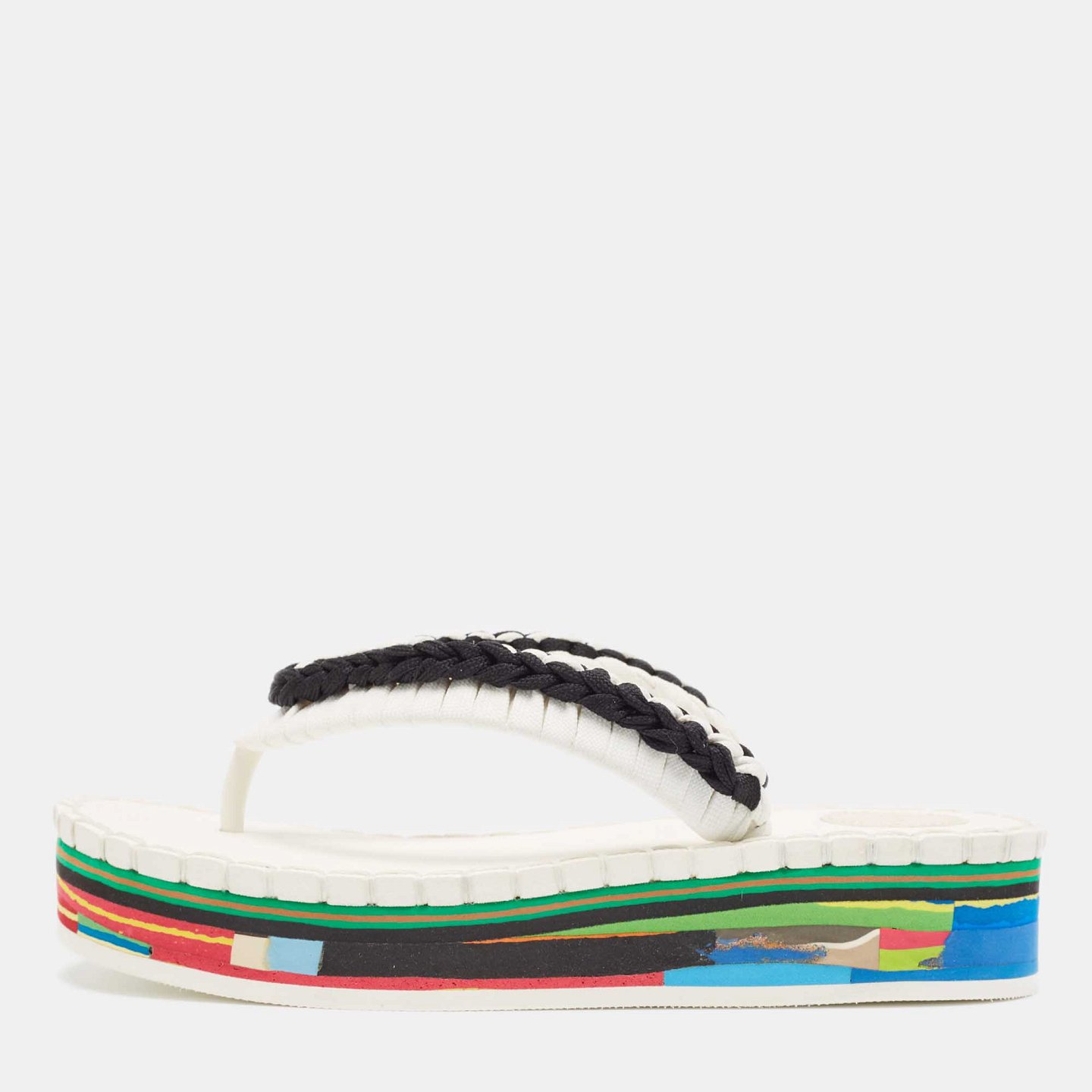 Black/White Woven Fabric Lou Thong Sandals 3