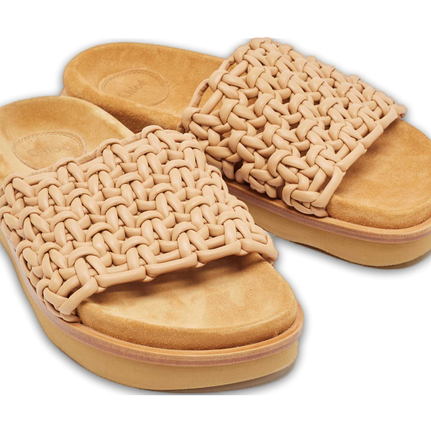 Beige Woven Leather Kacey Flat Slides 0