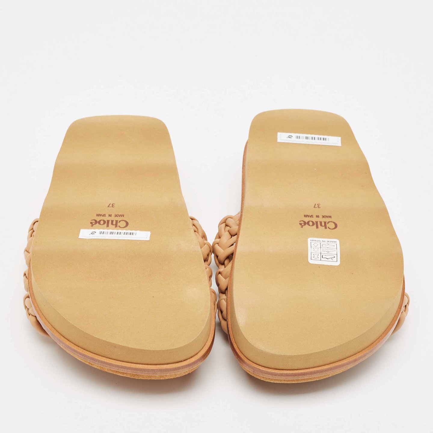 Beige Woven Leather Kacey Flat Slides 7