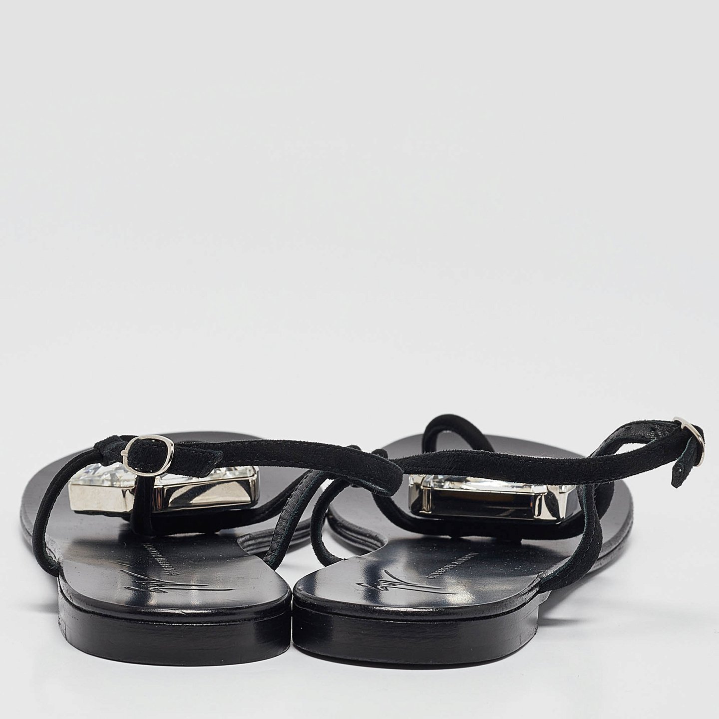 GIU Black Suede Crystal Embellished Slingback Sandals Size 38.5 3