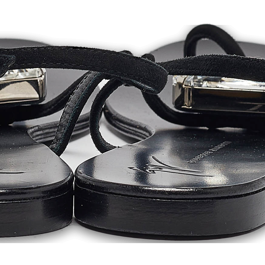 GIU Black Suede Crystal Embellished Slingback Sandals Size 38.5 0
