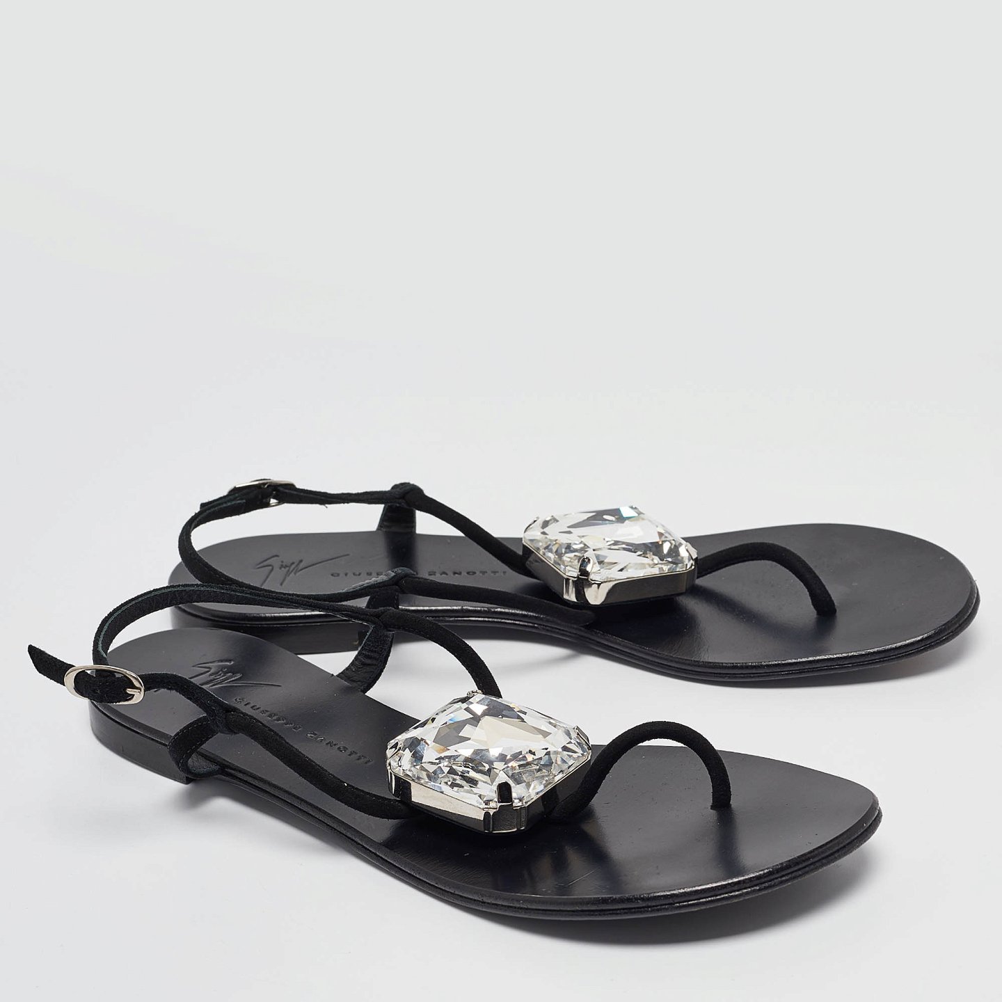 GIU Black Suede Crystal Embellished Slingback Sandals Size 38.5 4
