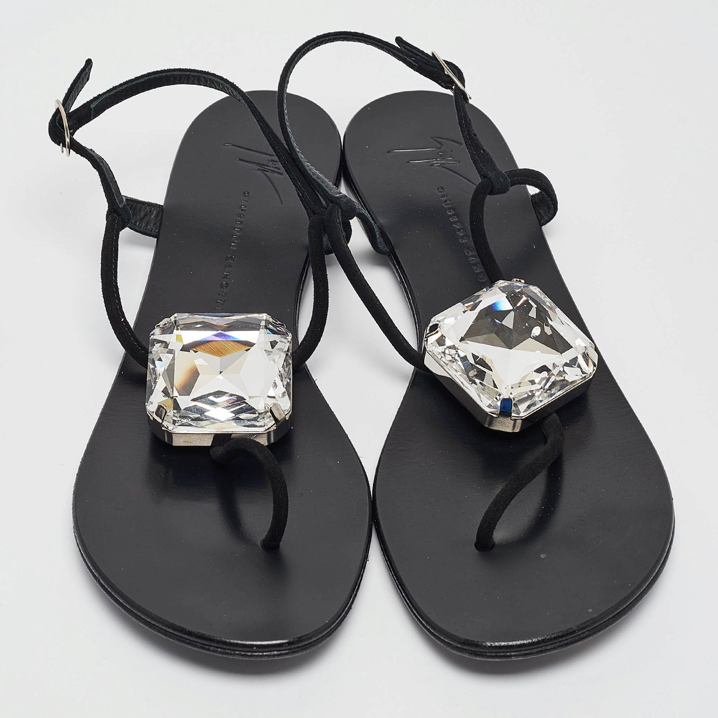 GIU Black Suede Crystal Embellished Slingback Sandals Size 38.5 5