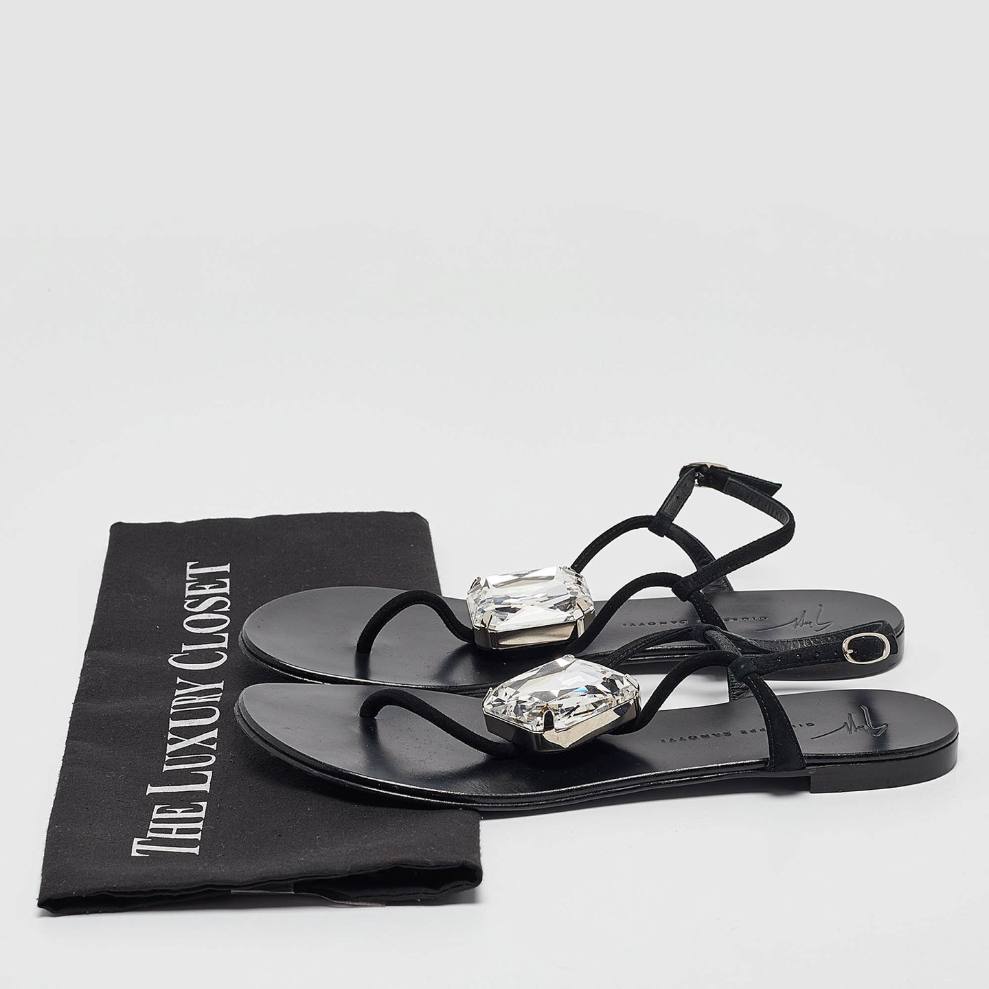 GIU Black Suede Crystal Embellished Slingback Sandals Size 38.5 7