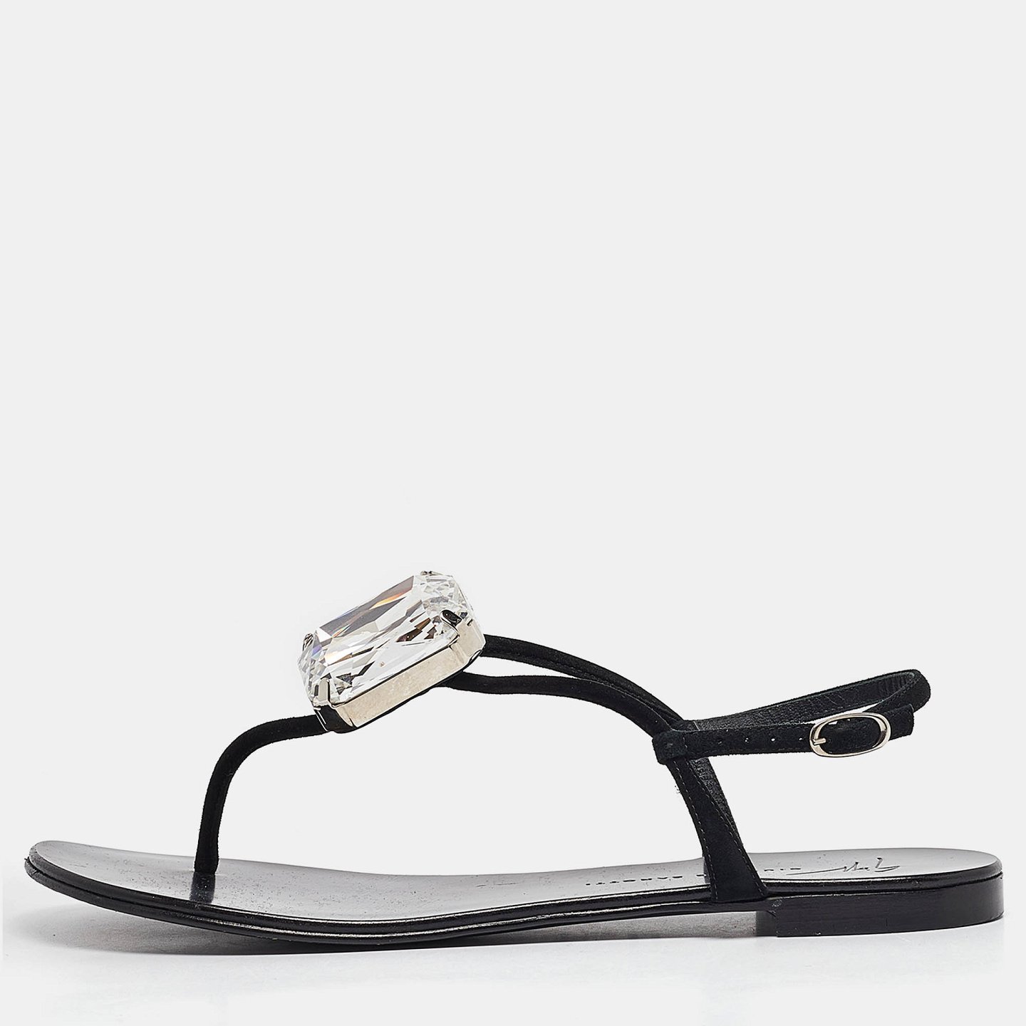 GIU Black Suede Crystal Embellished Slingback Sandals Size 38.5 1