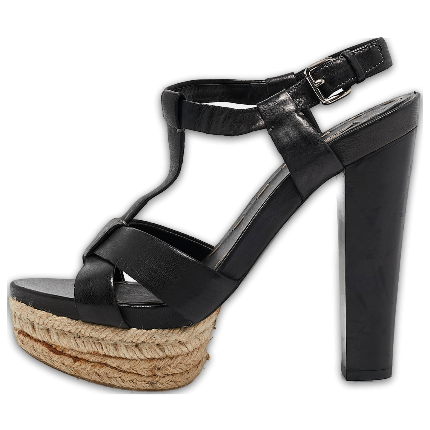 Black Leather Platform Ankle Strap Sandals 0
