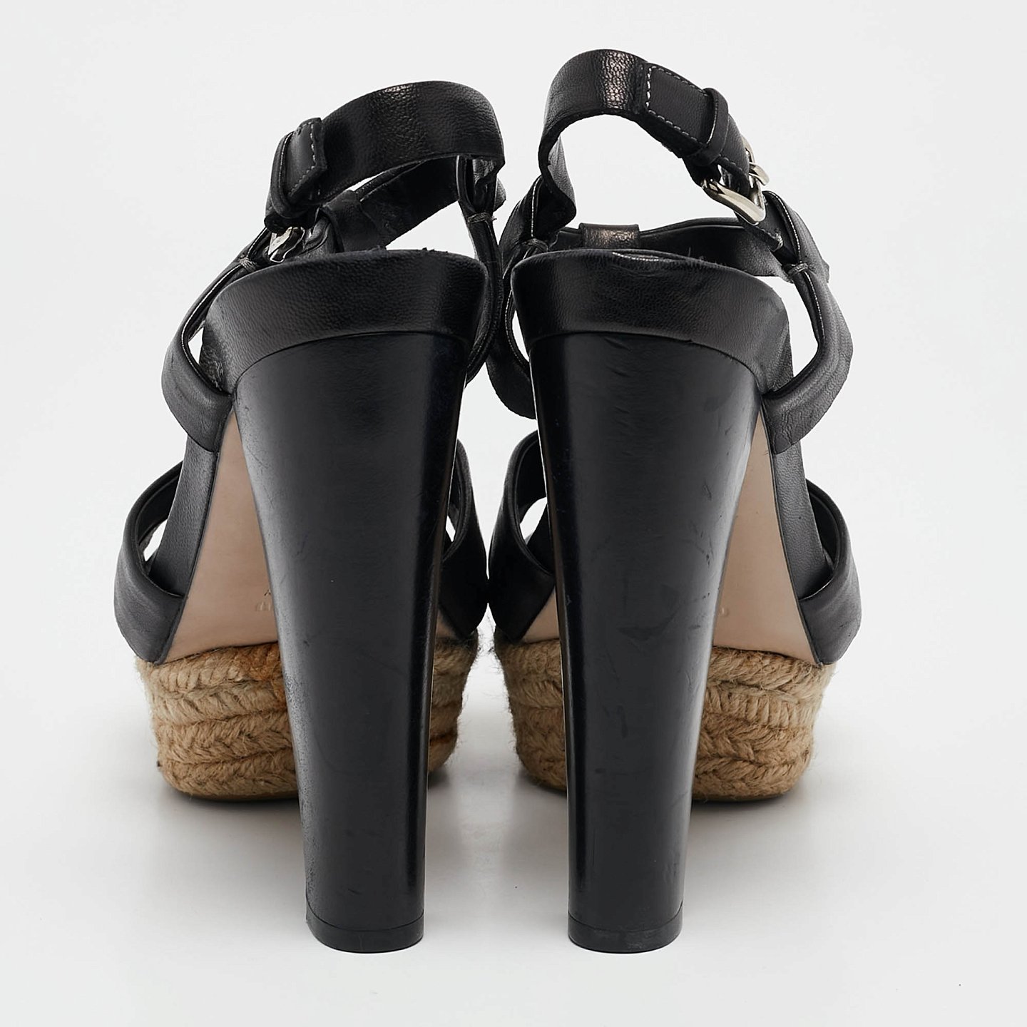 Black Leather Platform Ankle Strap Sandals 6