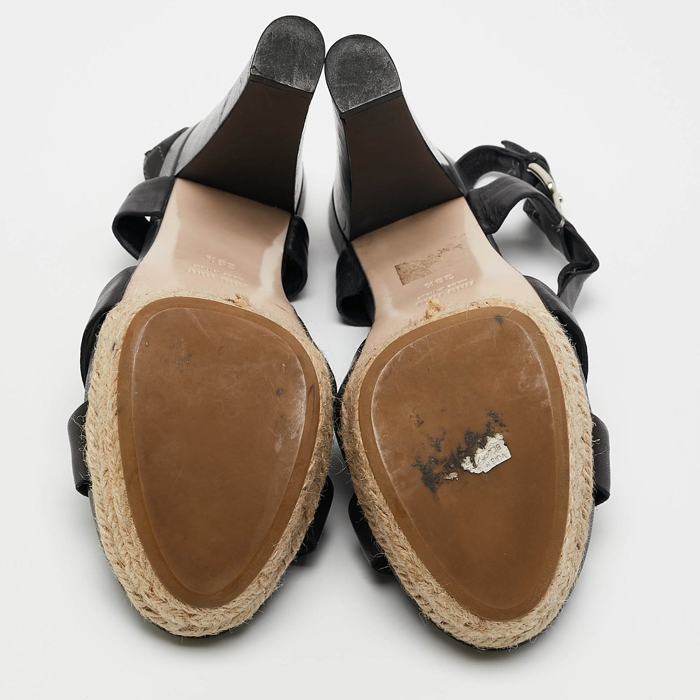 Black Leather Platform Ankle Strap Sandals 7