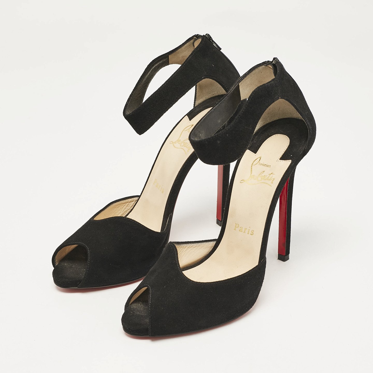 Black Suede Ankle Strap Peep Toe Sandals 1