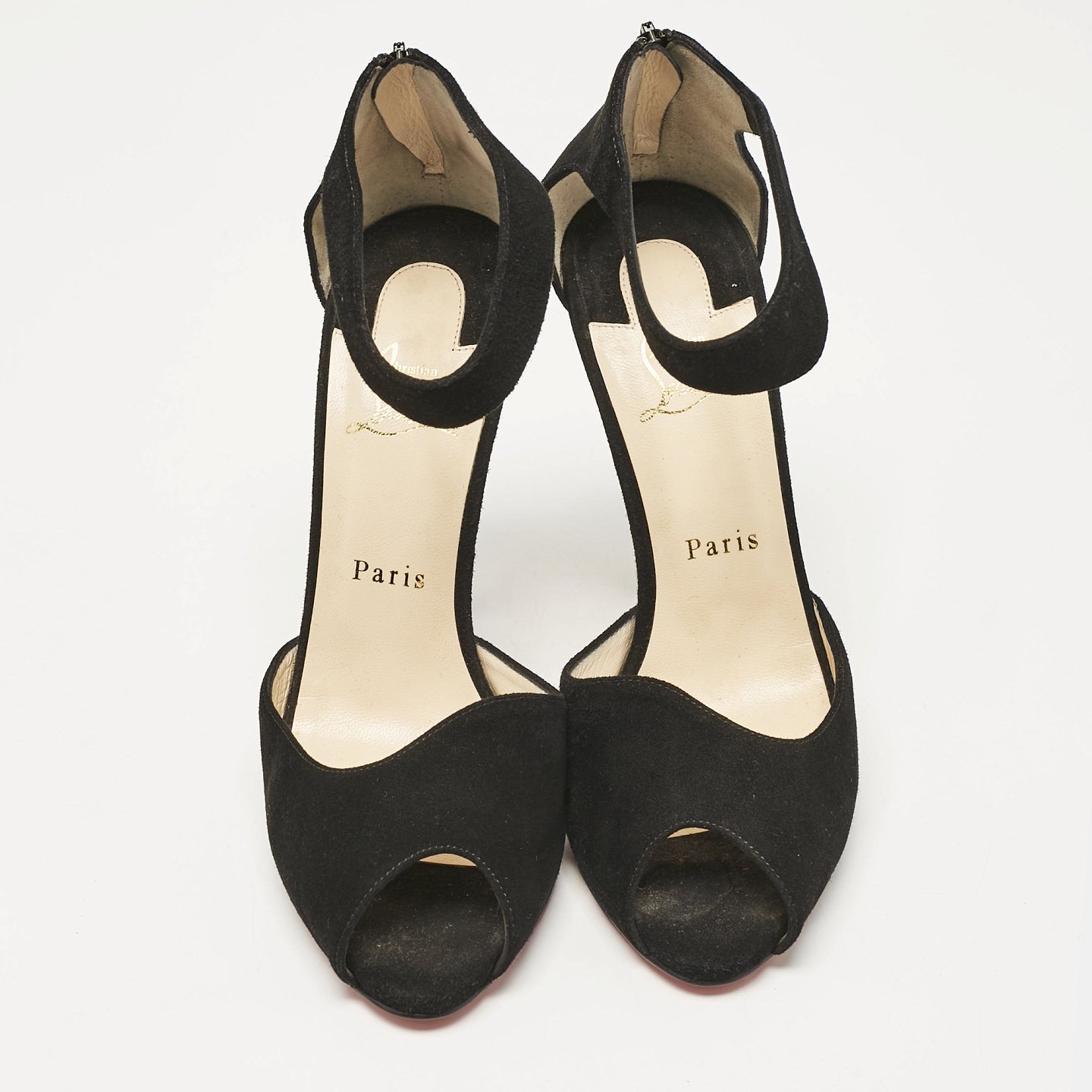 Black Suede Ankle Strap Peep Toe Sandals 3
