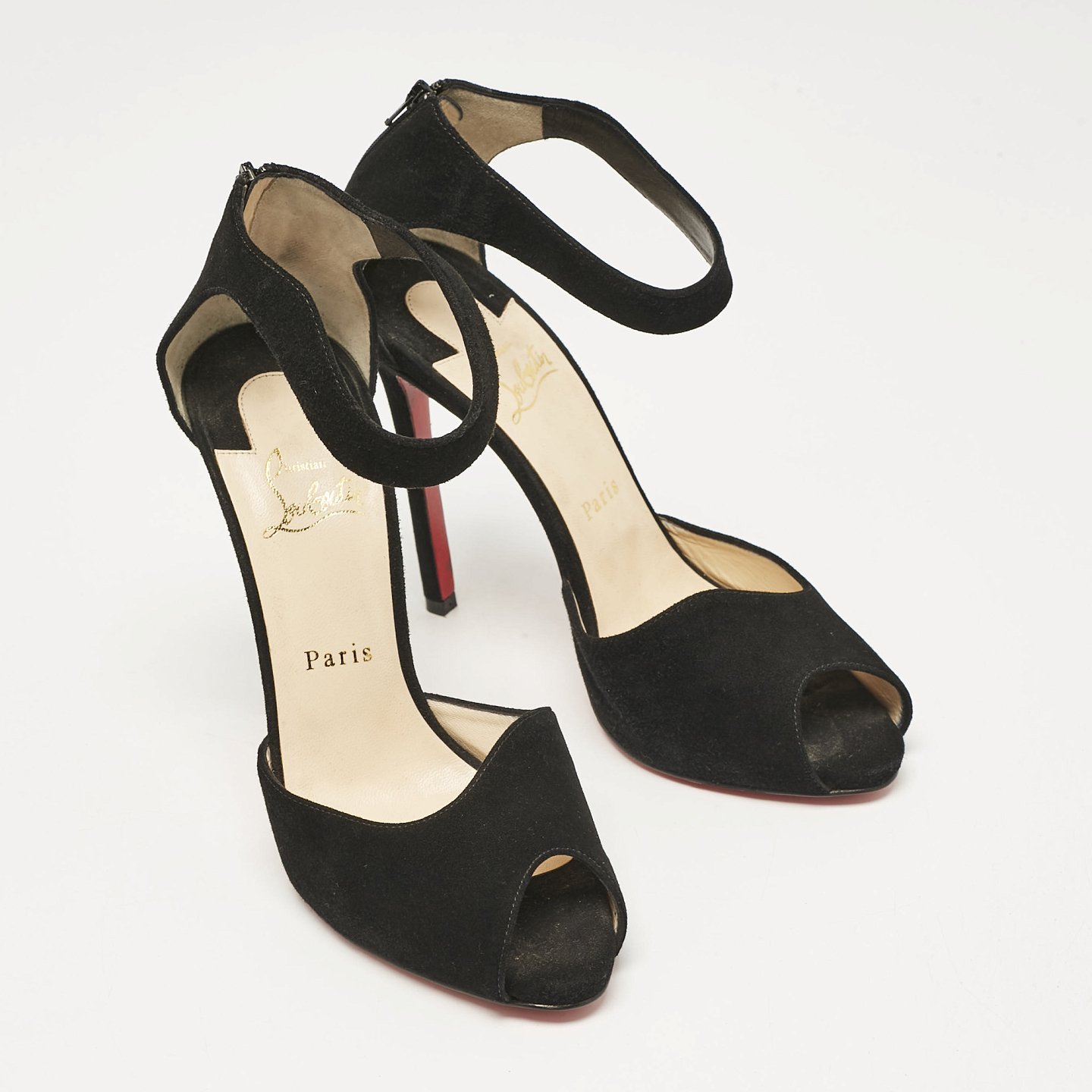 Black Suede Ankle Strap Peep Toe Sandals 4
