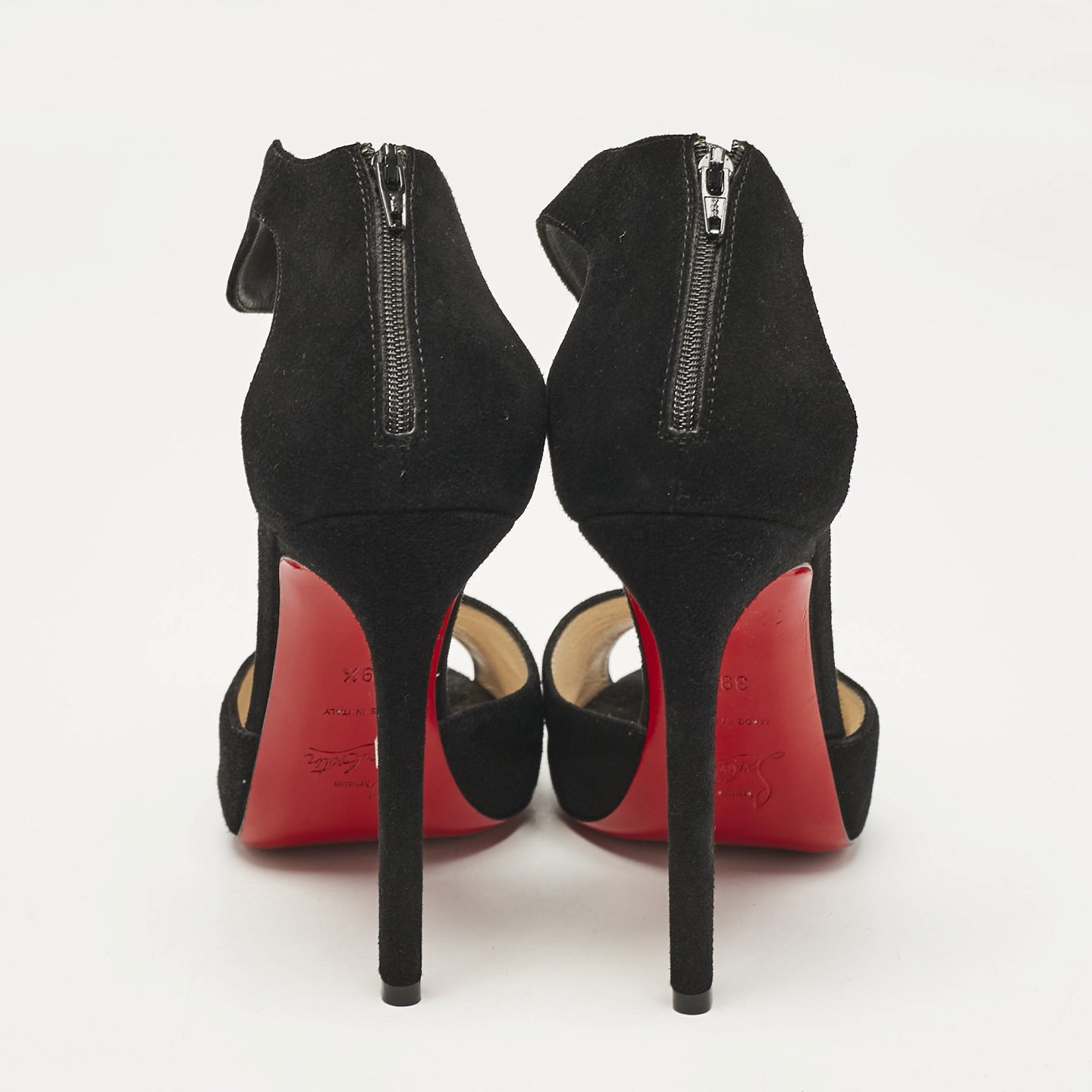 Black Suede Ankle Strap Peep Toe Sandals 6