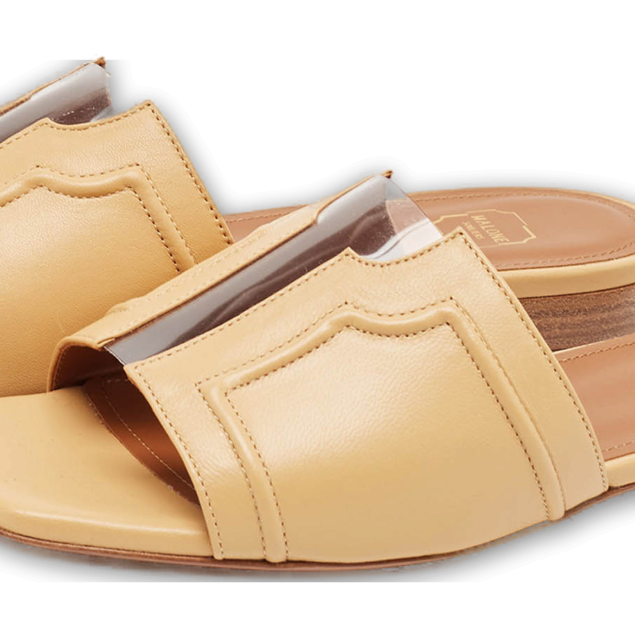 Beige Leather and PVC Silvia Flat Slides 0