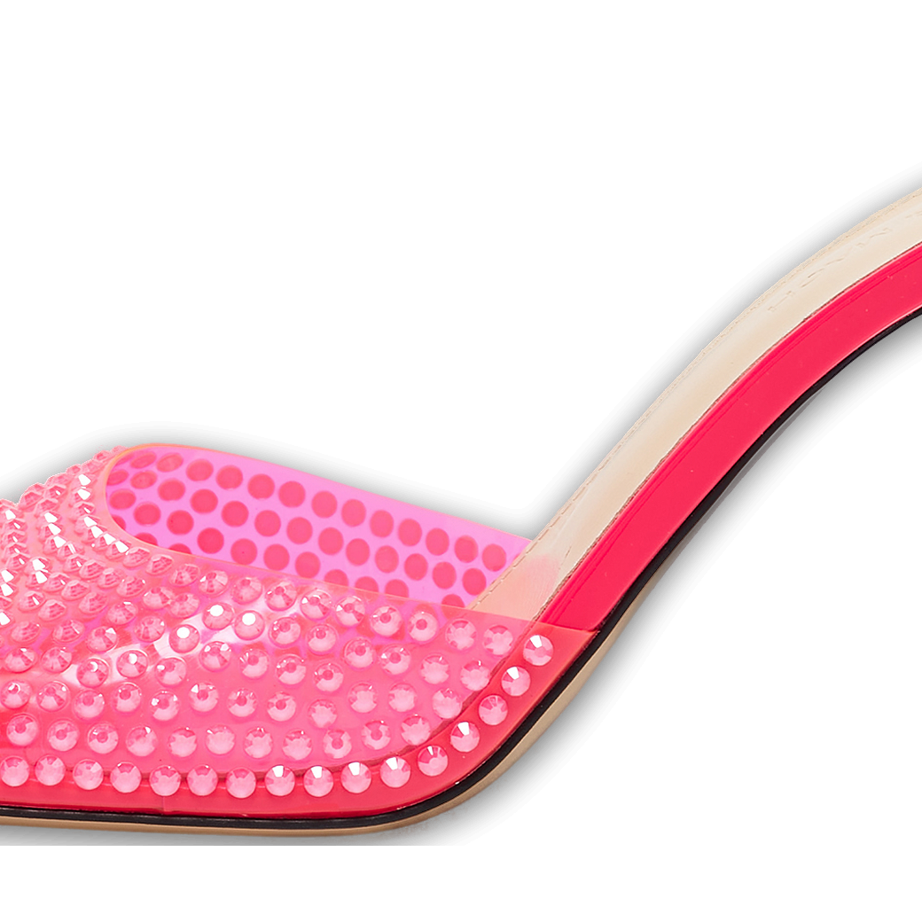 Neon Pink PVC Crystal Embellished Star Slide Sandals 0