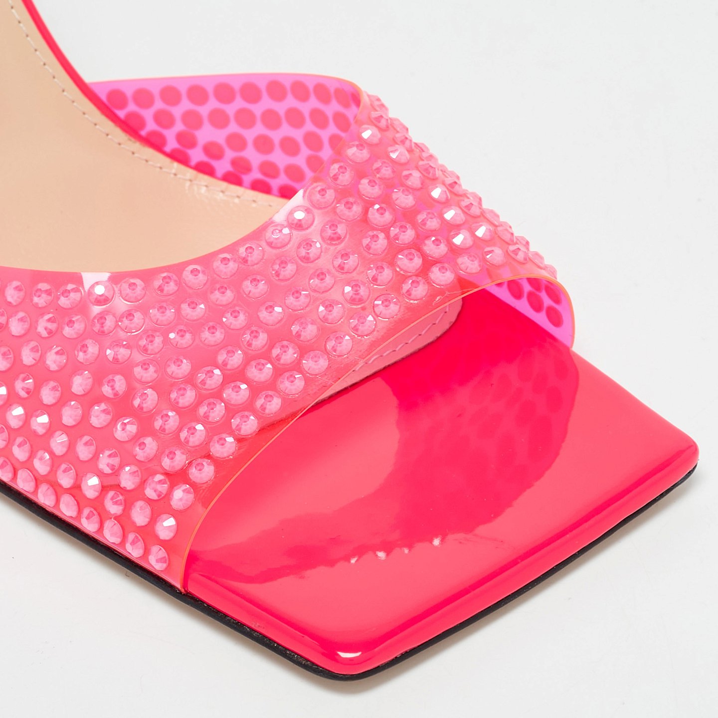 Neon Pink PVC Crystal Embellished Star Slide Sandals 5