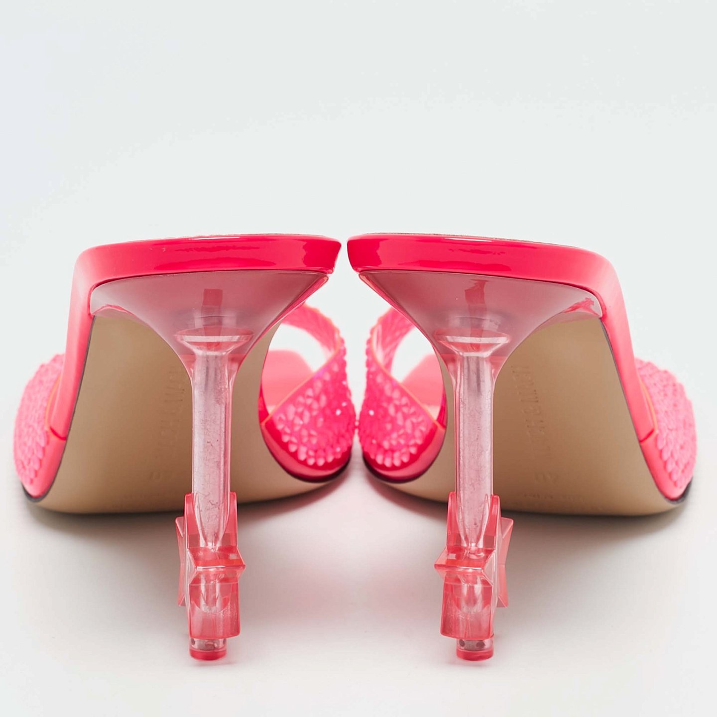 Neon Pink PVC Crystal Embellished Star Slide Sandals 1