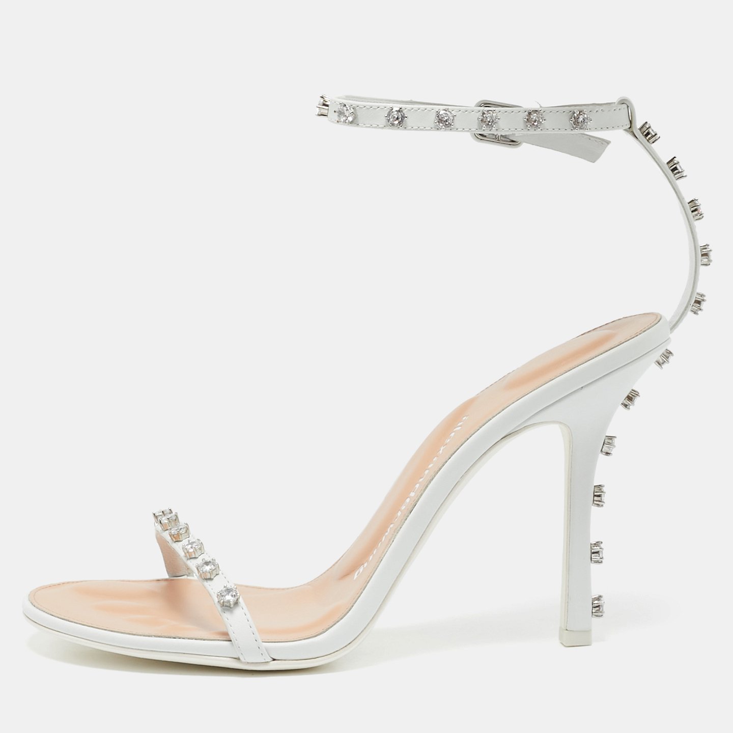 White Leather Crystal Embellished Nicki Sandals 2