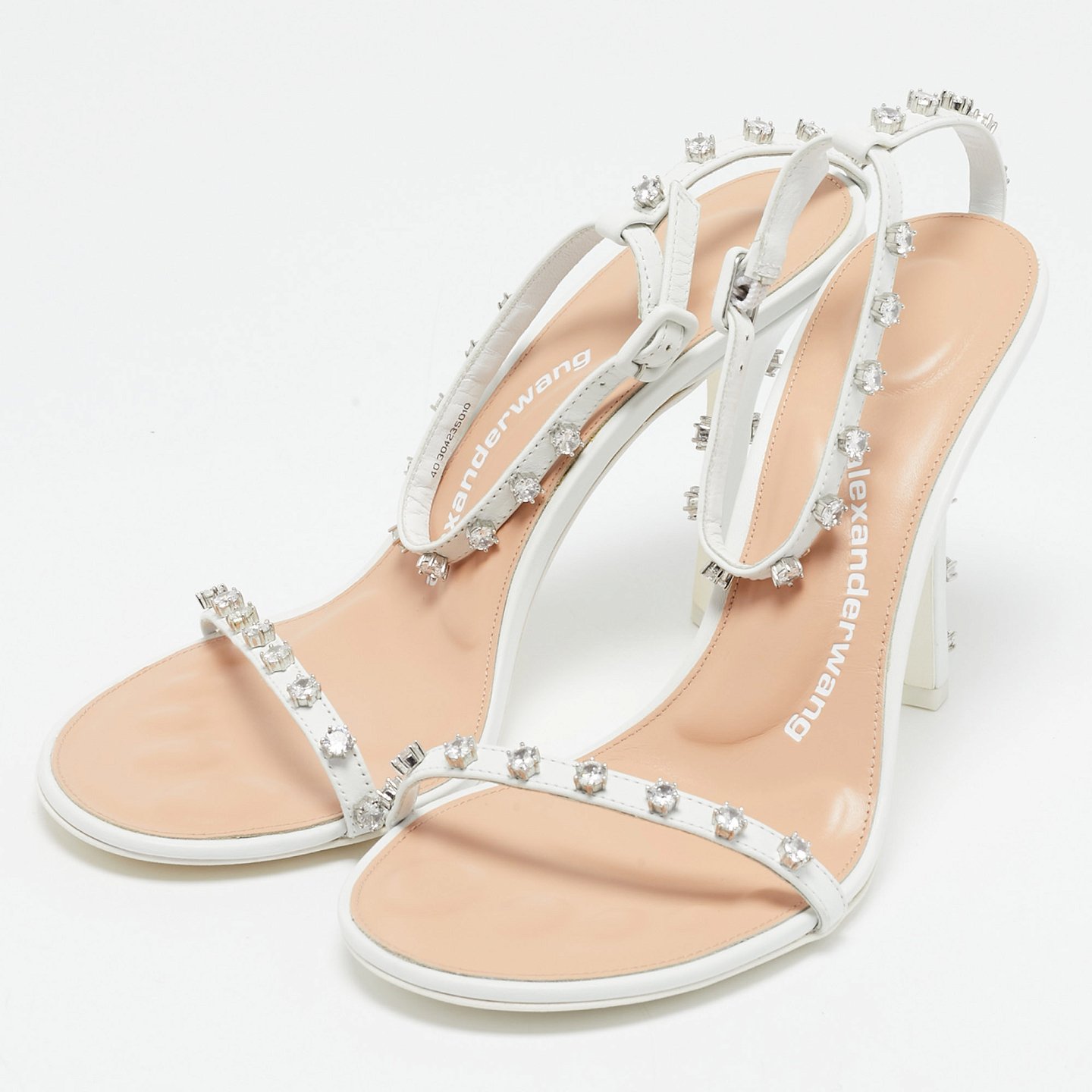White Leather Crystal Embellished Nicki Sandals 5