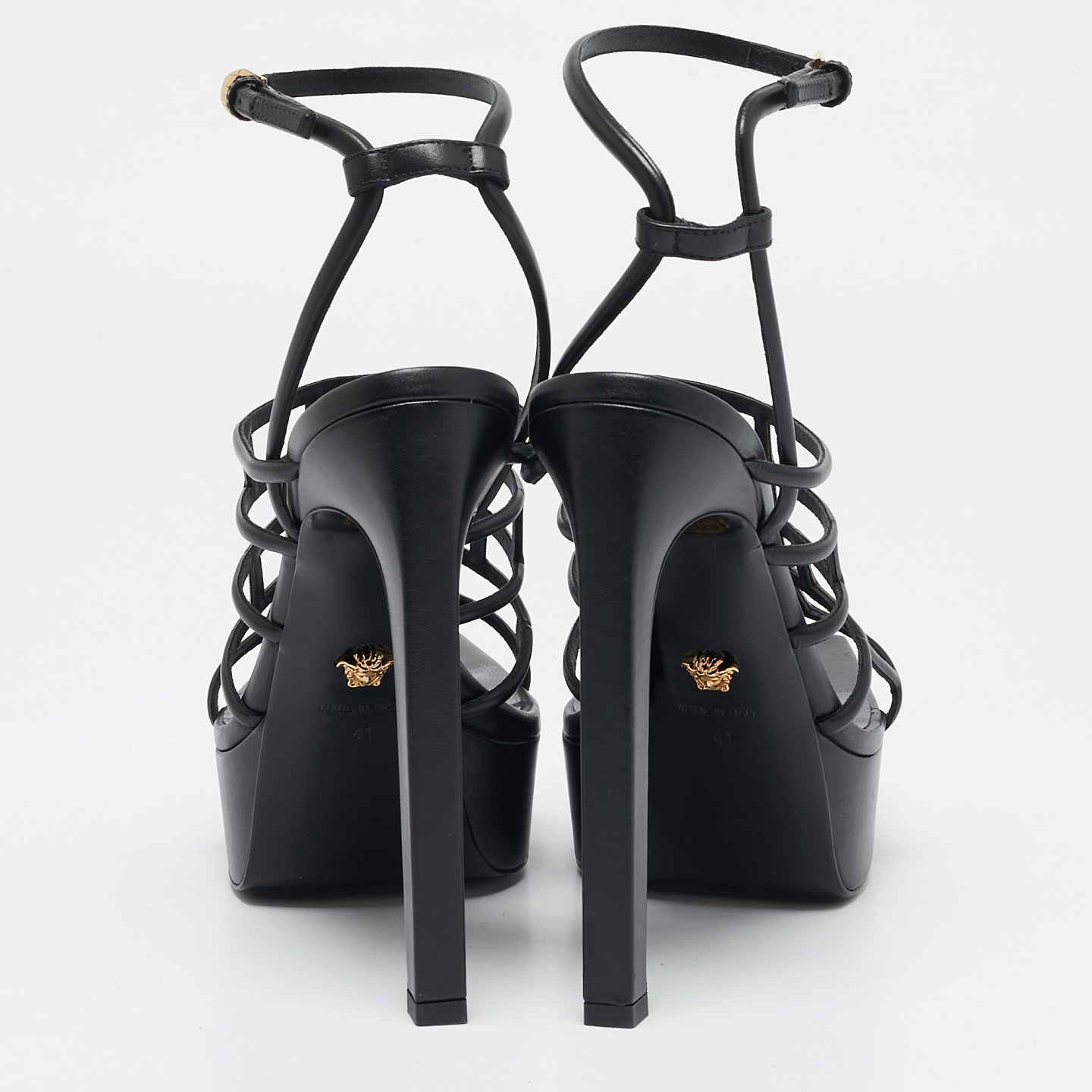Black Leather Greca Cage Platform Sandals 2