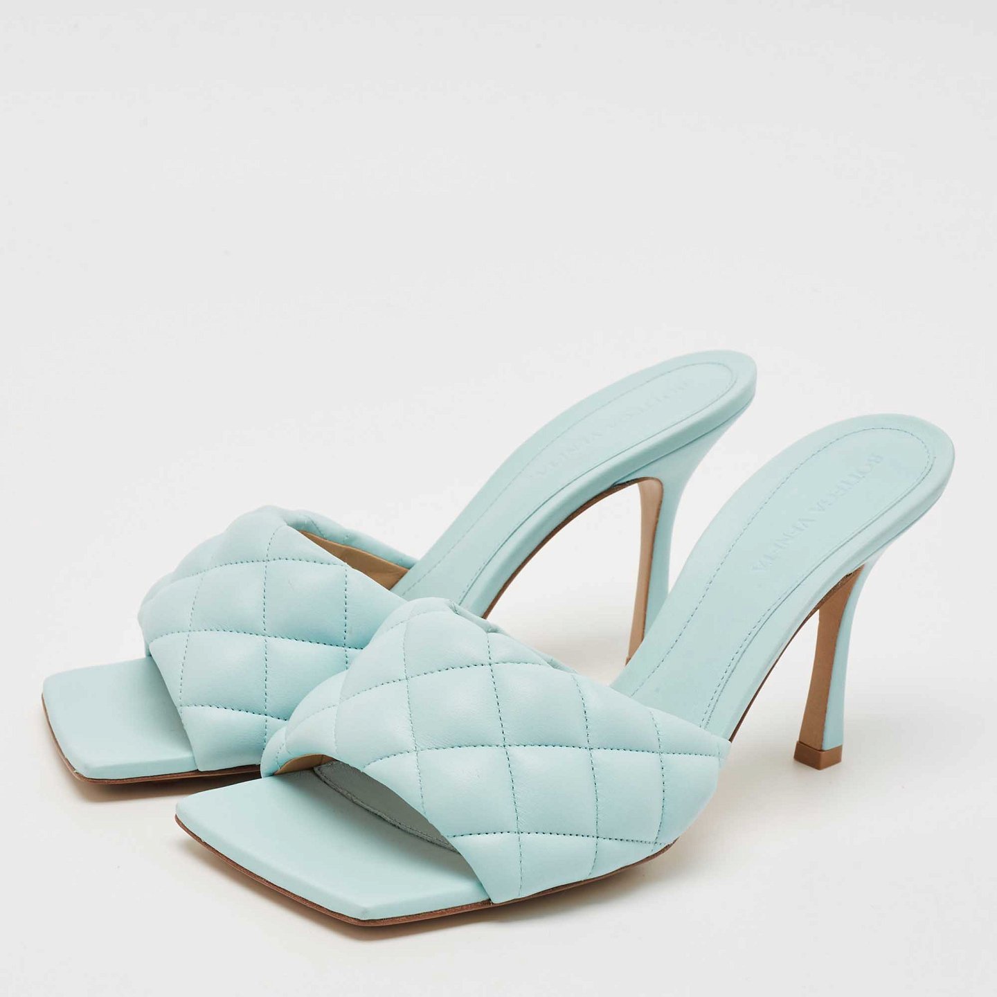 Light Blue Quilted Leather Lido Slide Sandals 2