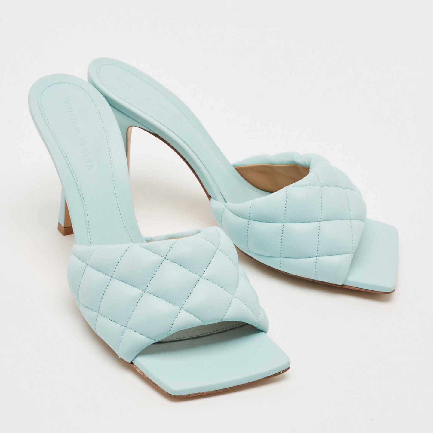 Light Blue Quilted Leather Lido Slide Sandals 4