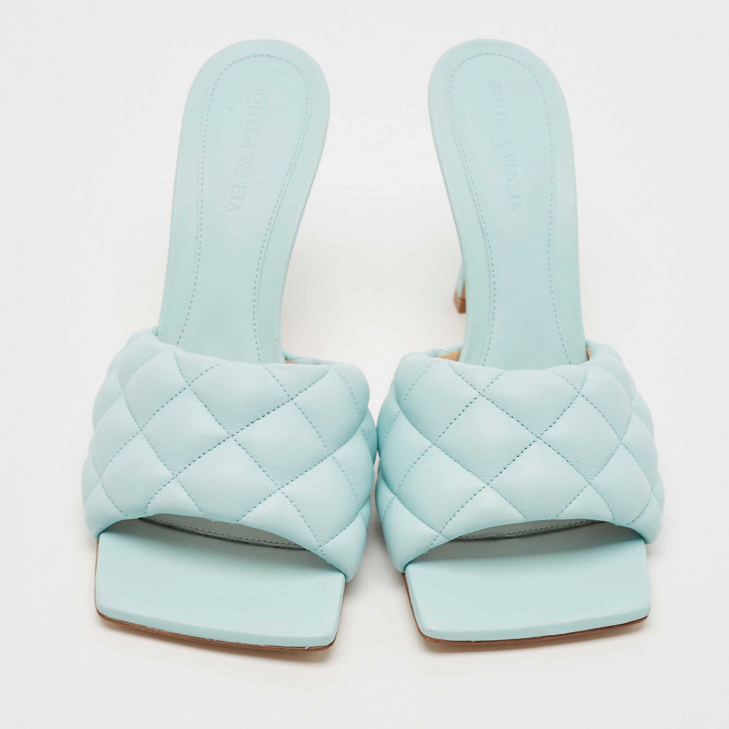 Light Blue Quilted Leather Lido Slide Sandals 5