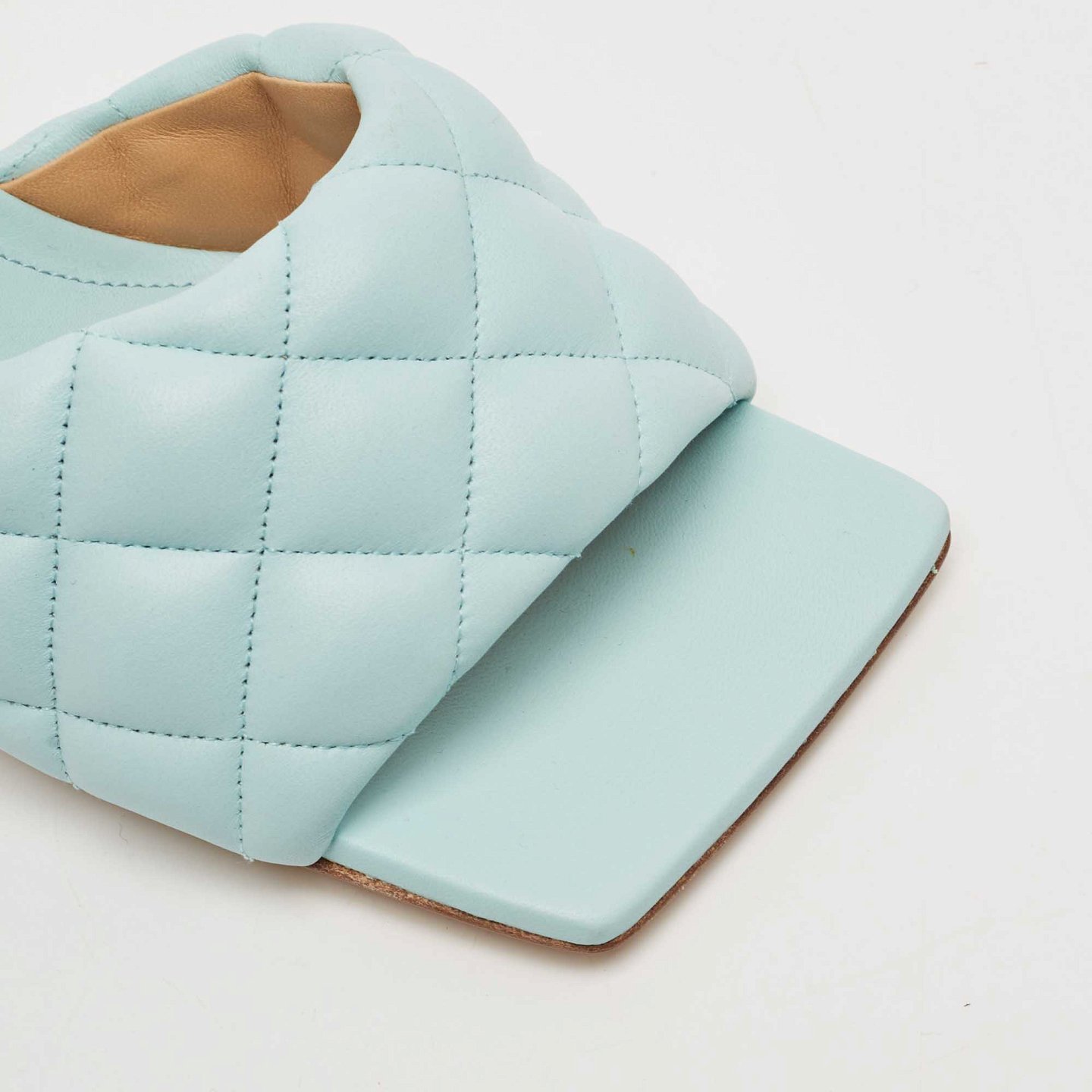 Light Blue Quilted Leather Lido Slide Sandals 8