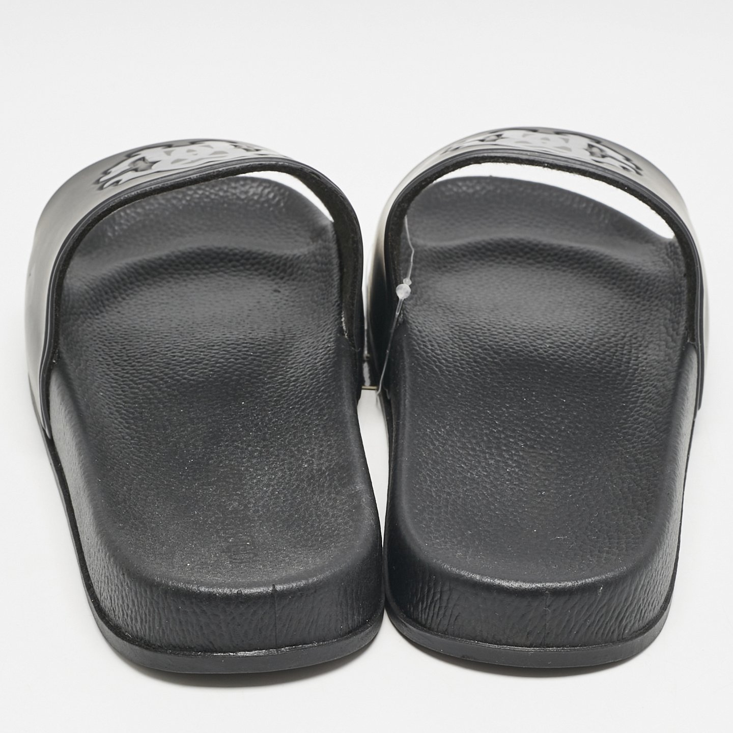Black Rubber Logo Flat Slides 1