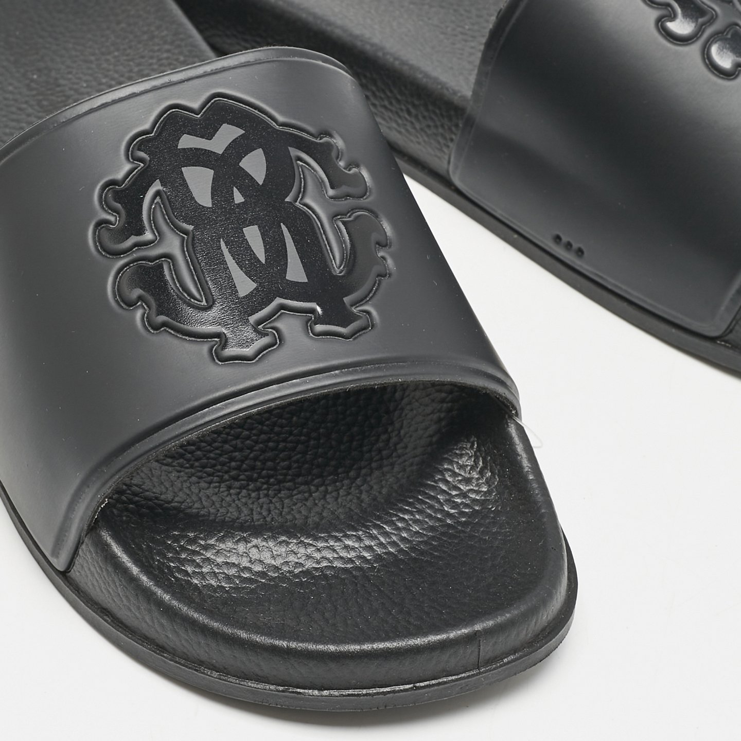 Black Rubber Logo Flat Slides 2