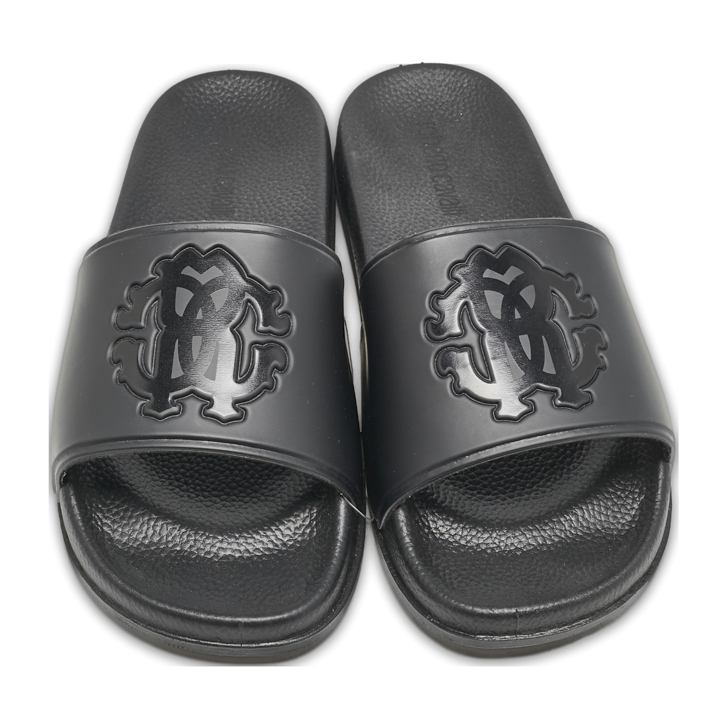 Black Rubber Logo Flat Slides 0