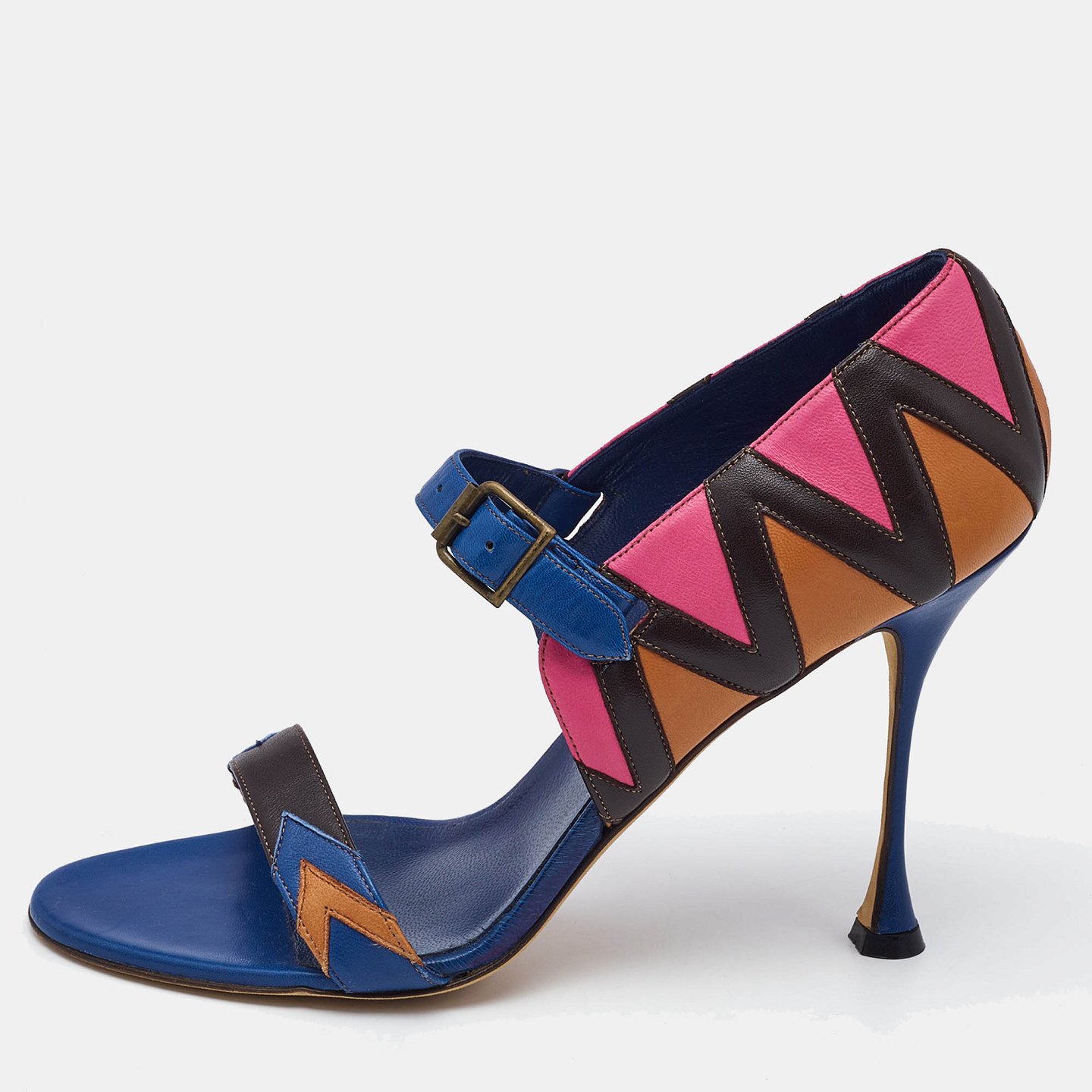 Multicolor Leather Ankle Strap Sandals 6