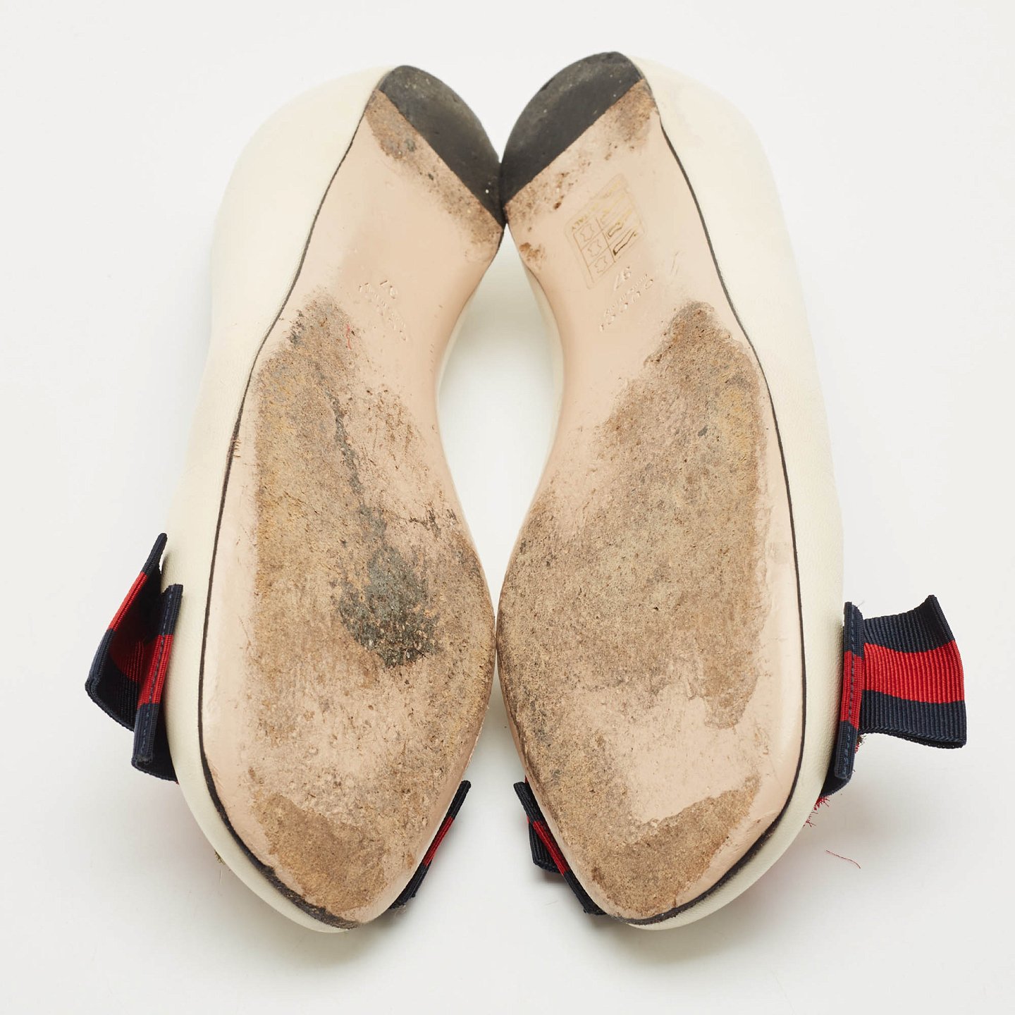 Cream Leather Web Bow Rose Detail Ballet Flats 4
