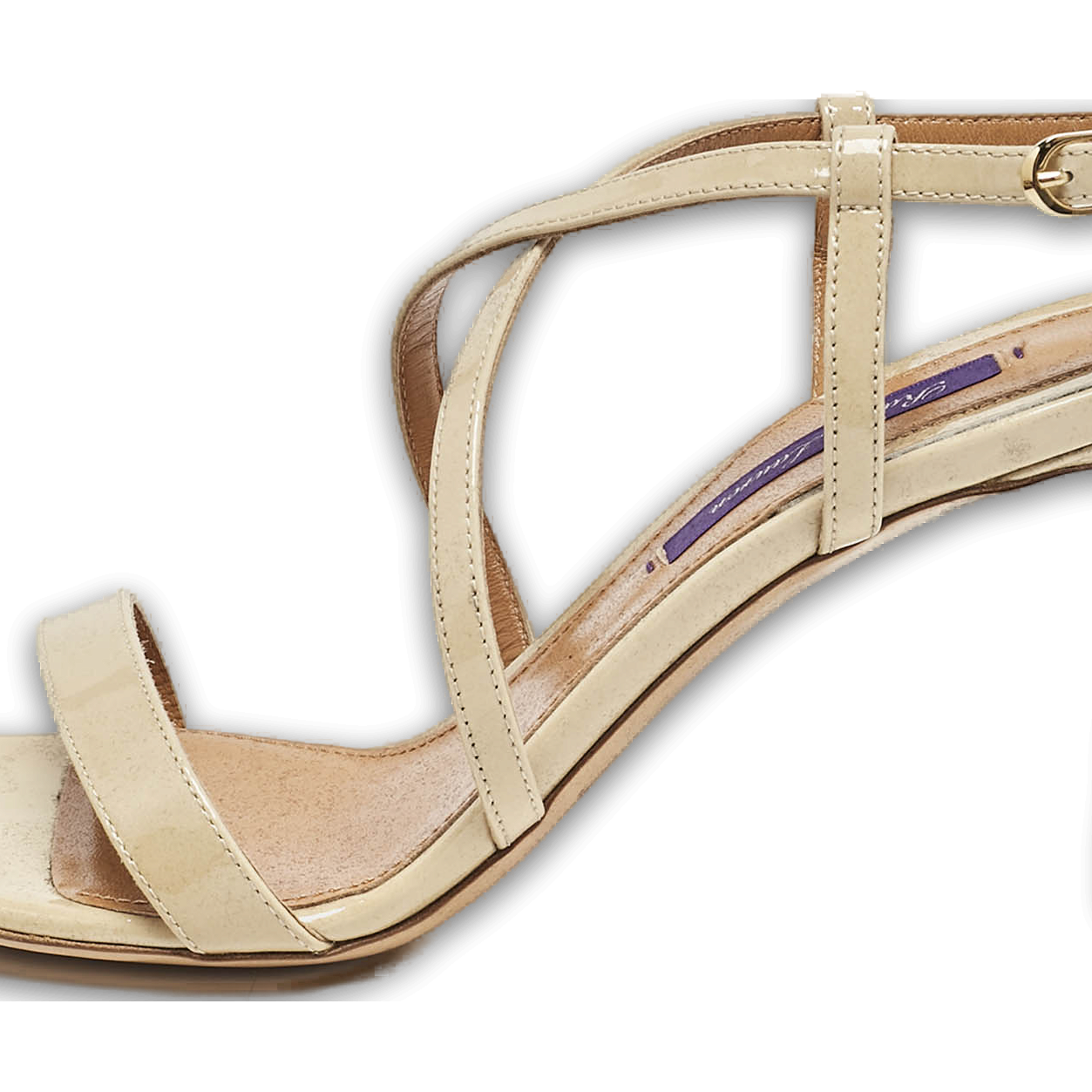 Beige Patent Leather Crisscross Ankle Strap Sandals 0