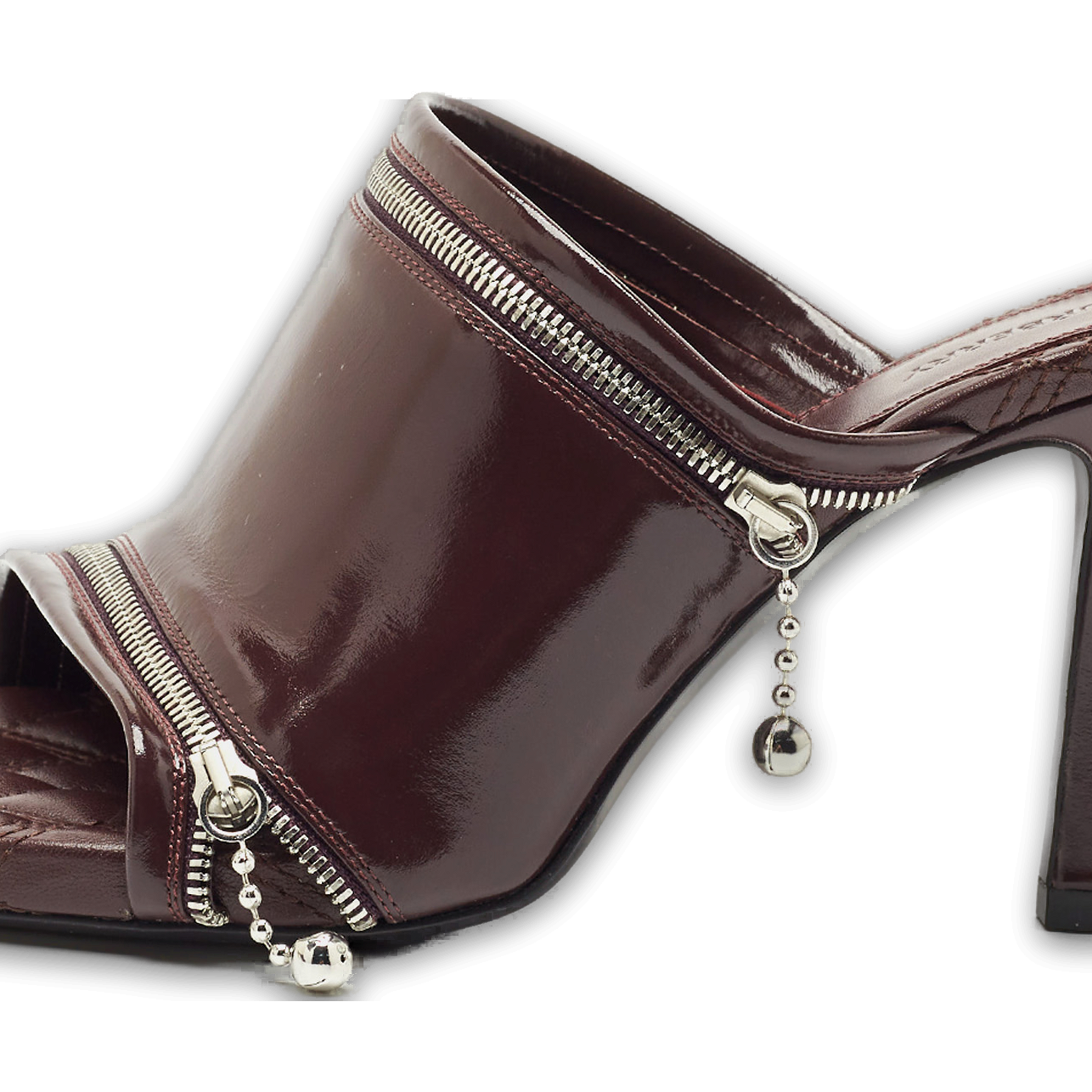 Burgundy Quilted Leather Double Zip Heel Mules 0