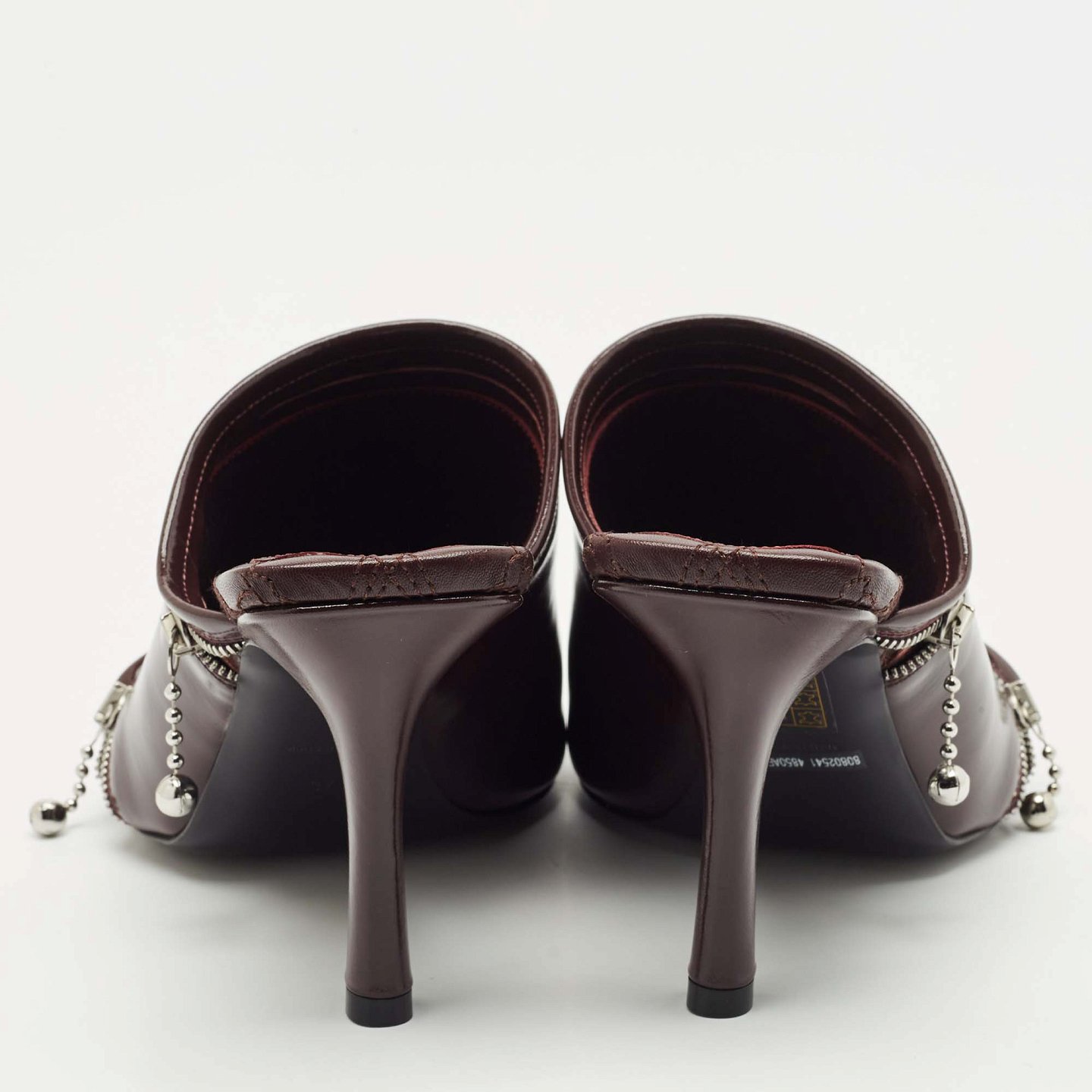 Burgundy Quilted Leather Double Zip Heel Mules 5