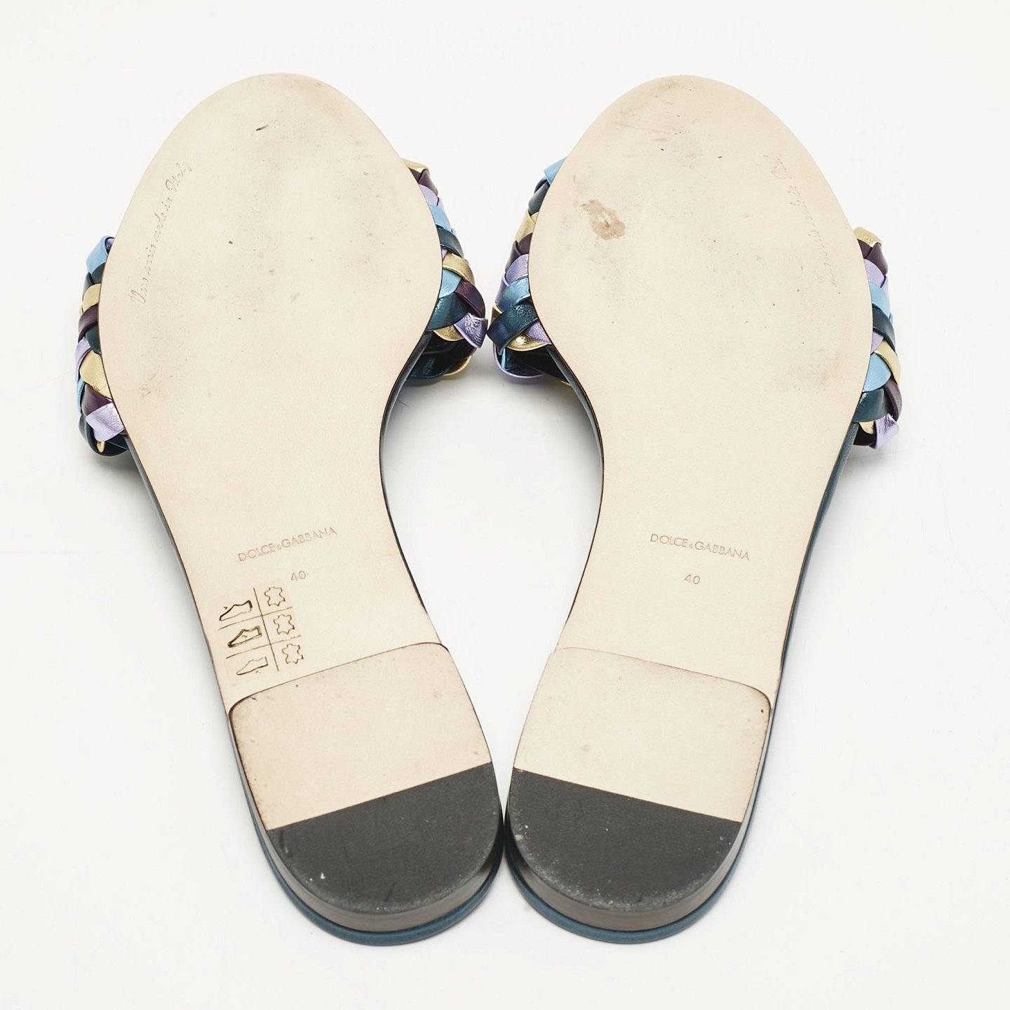 Multicolor Metallic Leather Woven Bow Flat Slide Sandals 8