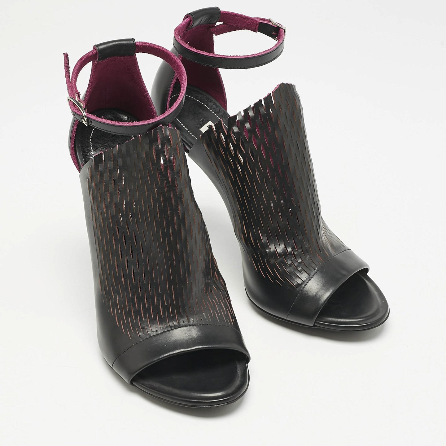 Black/Pink Lasercuts Leather Glove Sandals 2