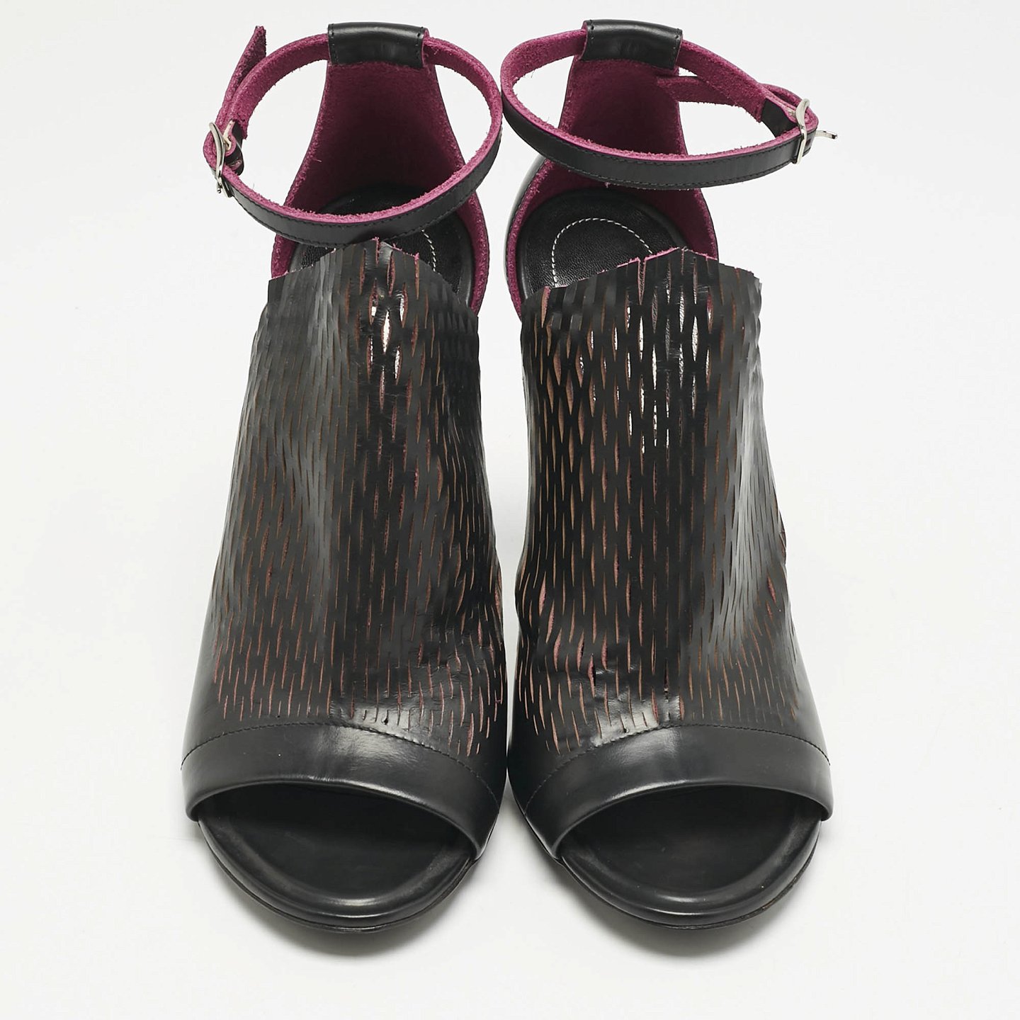 Black/Pink Lasercuts Leather Glove Sandals 4