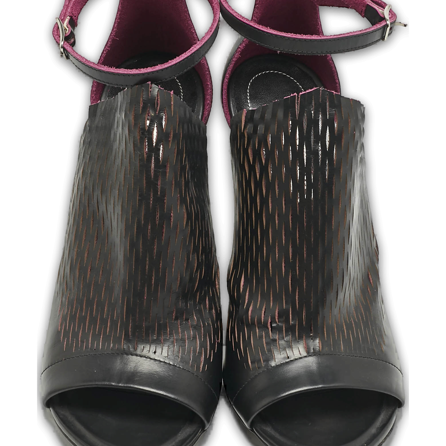 Black/Pink Lasercuts Leather Glove Sandals 0