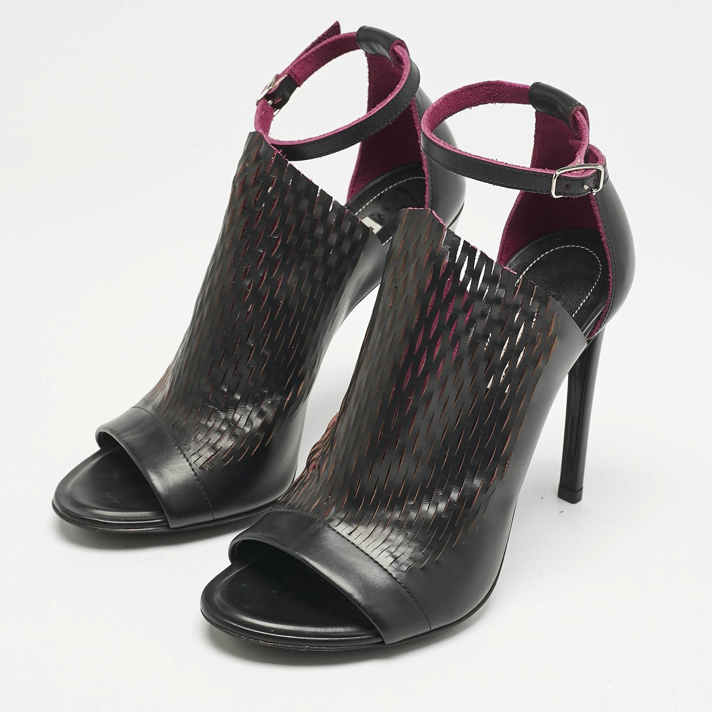 Black/Pink Lasercuts Leather Glove Sandals 5