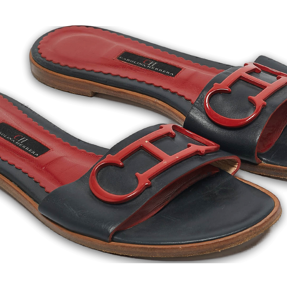 Navy Blue Leather Slide Sandals 0