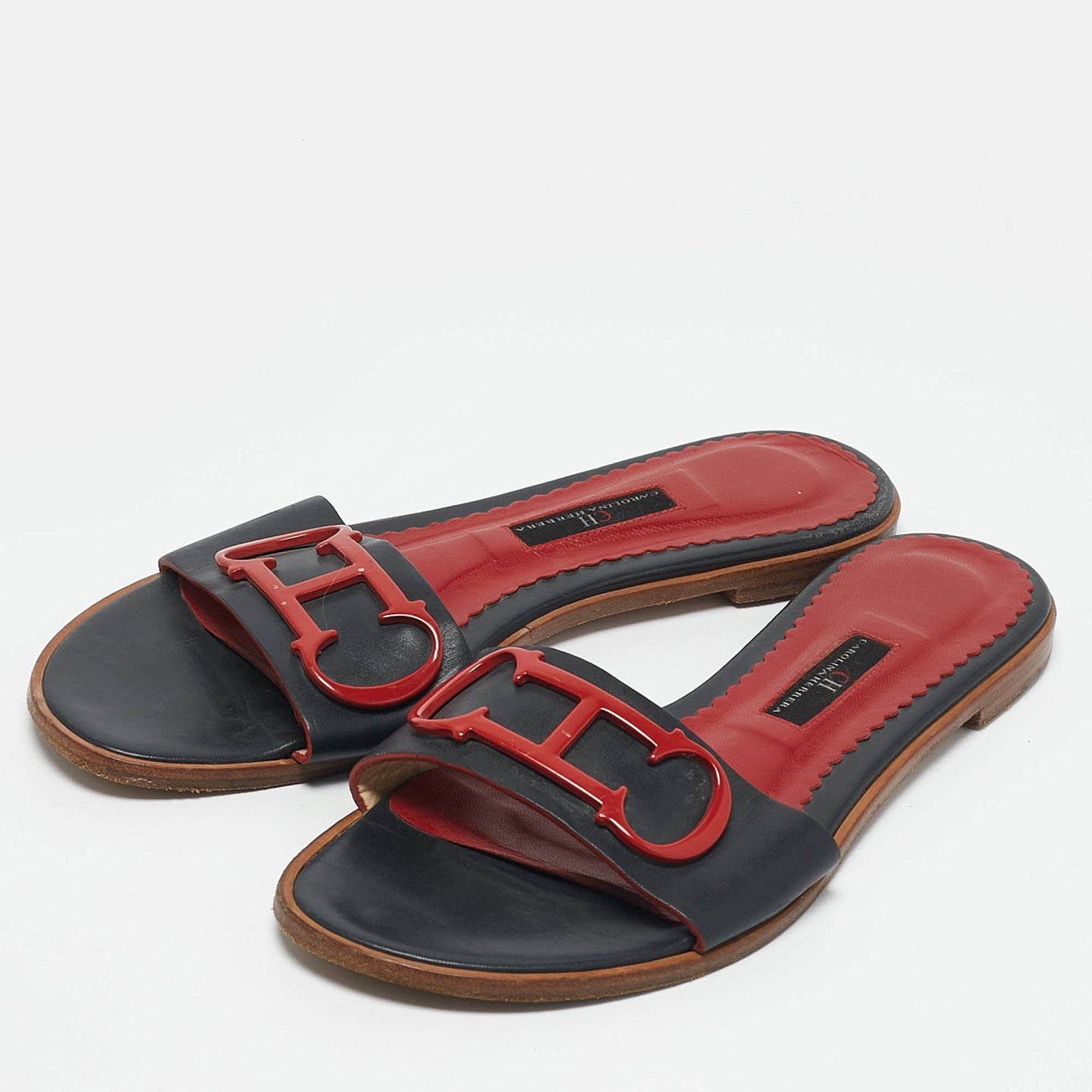 Navy Blue Leather Slide Sandals 8