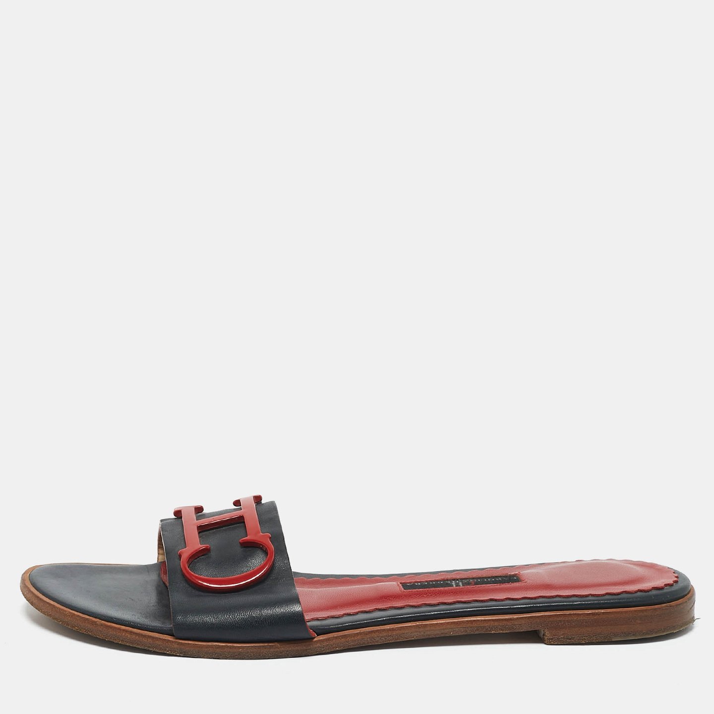 Navy Blue Leather Slide Sandals 1