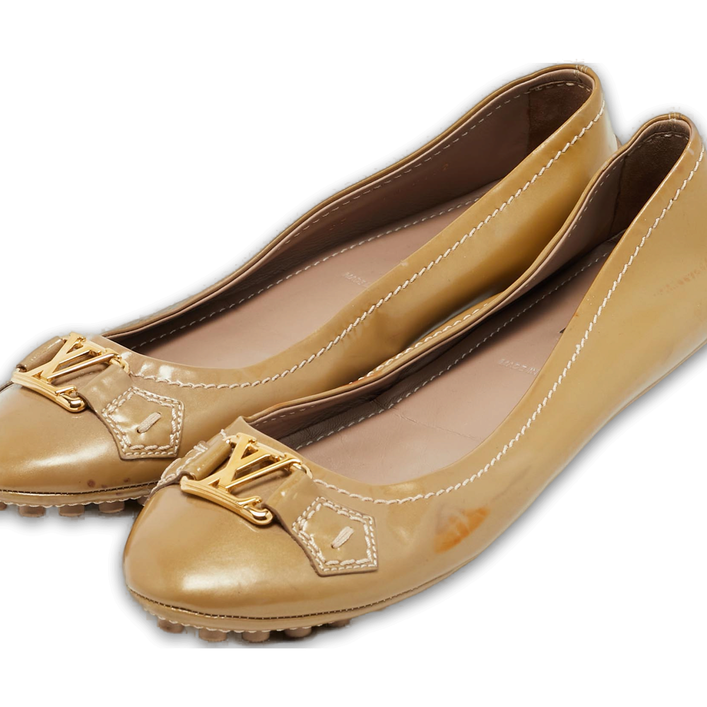 Beige Patent Leather Oxford Ballet Flats 0